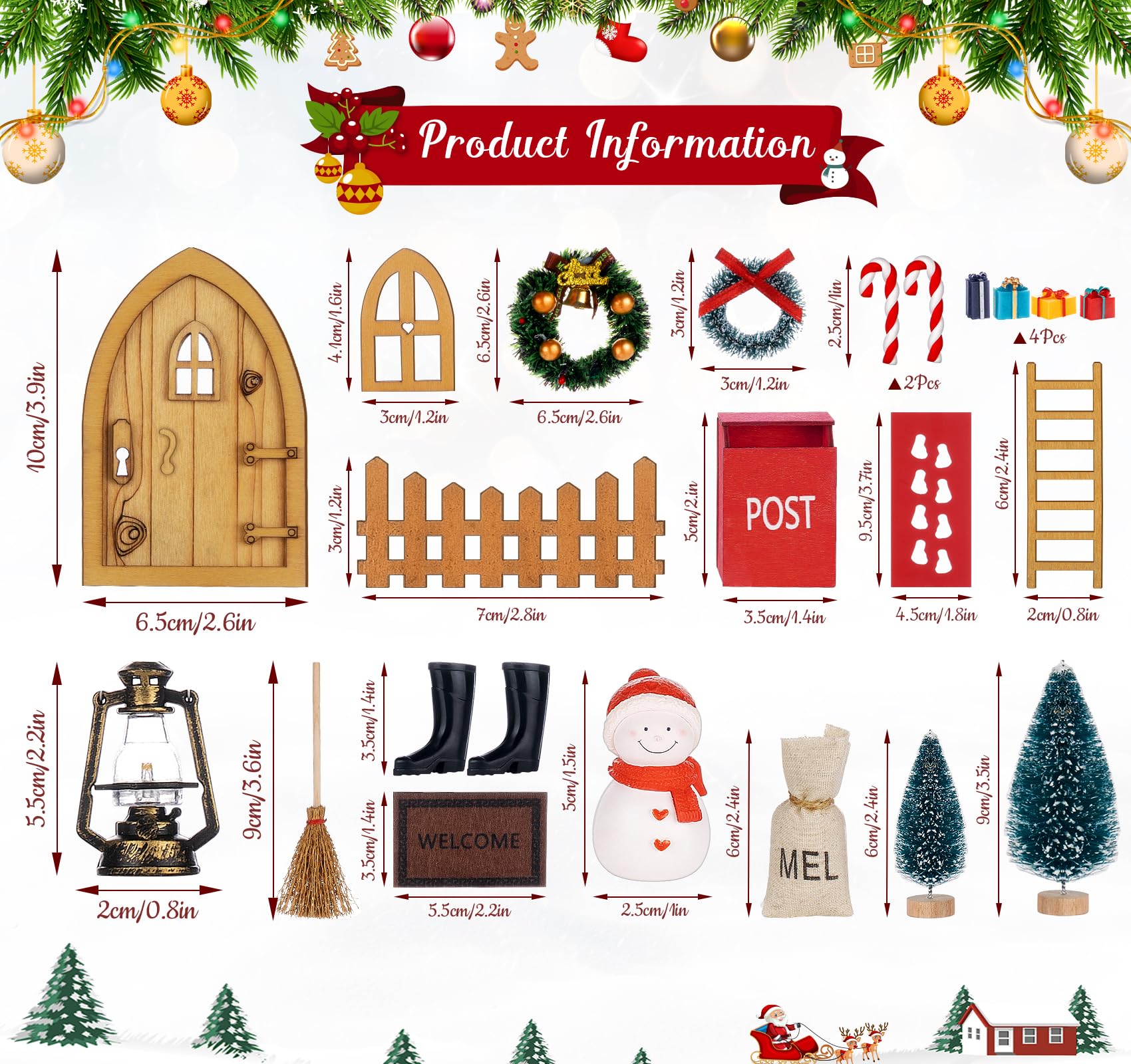 Porta Gnomo Set,26 Decorazioni Porta Elfo Natale,Miniature Casetta Elfo