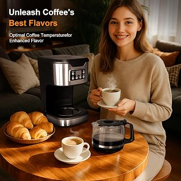 Programmable Coffee Maker 12 Cup Brew & Drip coffee machine, Fully Automatic, 1-4 Cup Setting, Stainless Steel,