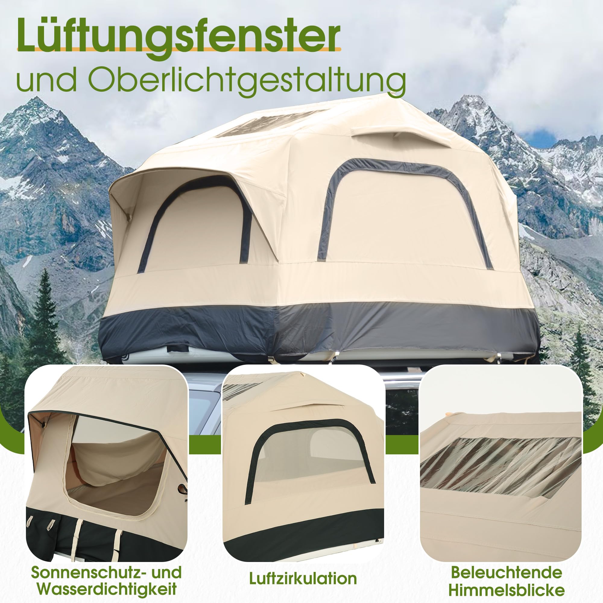 Aufblasbares Dachzelt für Auto und Truck,2 Personen Dachzelt aus Wasserdichtem 300D Gewebe,Winddichtes Design für Outdoor Abenteuer
