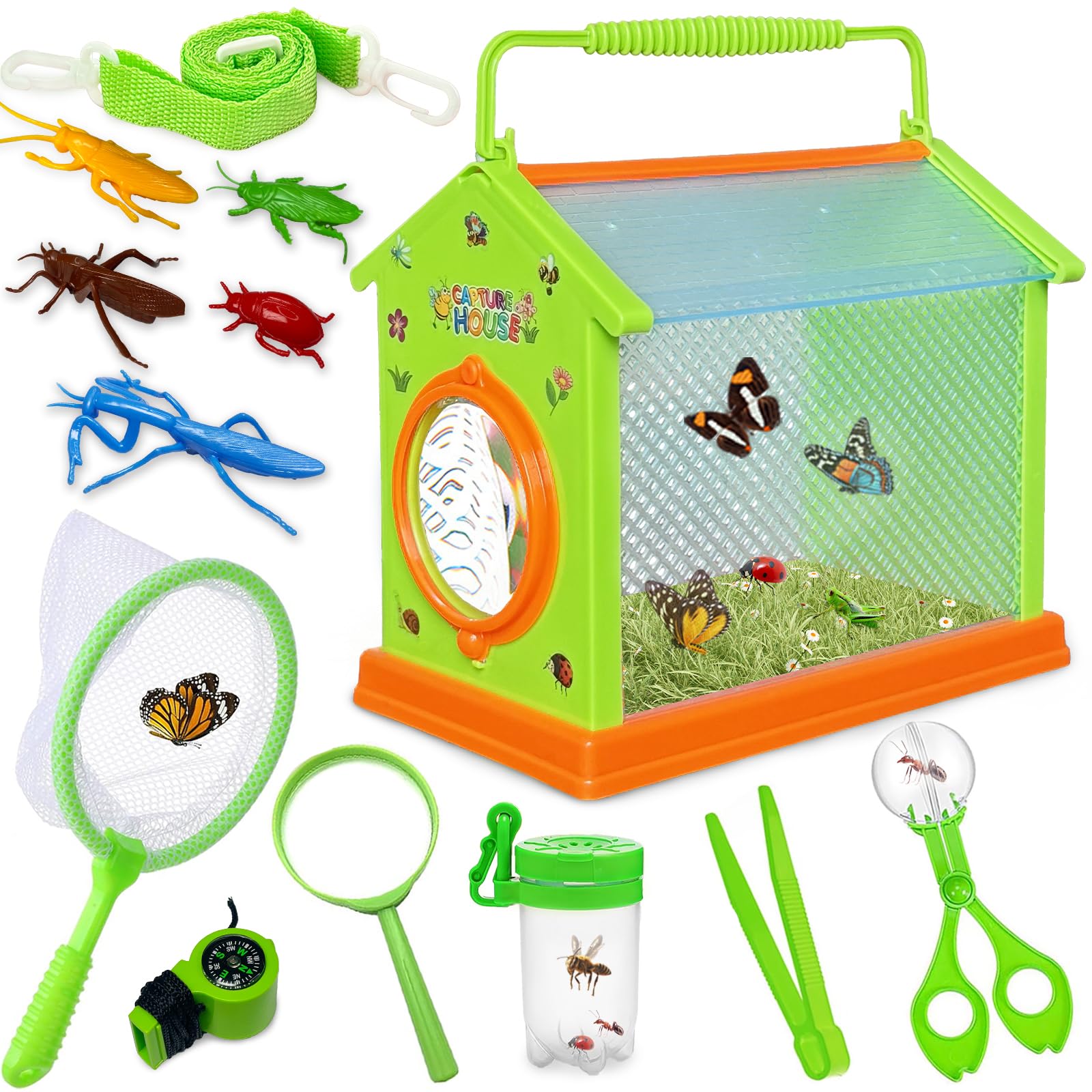 Kulveanju Bug Hunting Kits for Children - 12 Pcs Kids Bug Catching Kit, Kids Explorer Kit Toys with Magnifier, Butterfly Net, 5 Fake Insects, Outdoor Toys Nature Gifts for Boys Girls 3 4 5 6 Years Old
