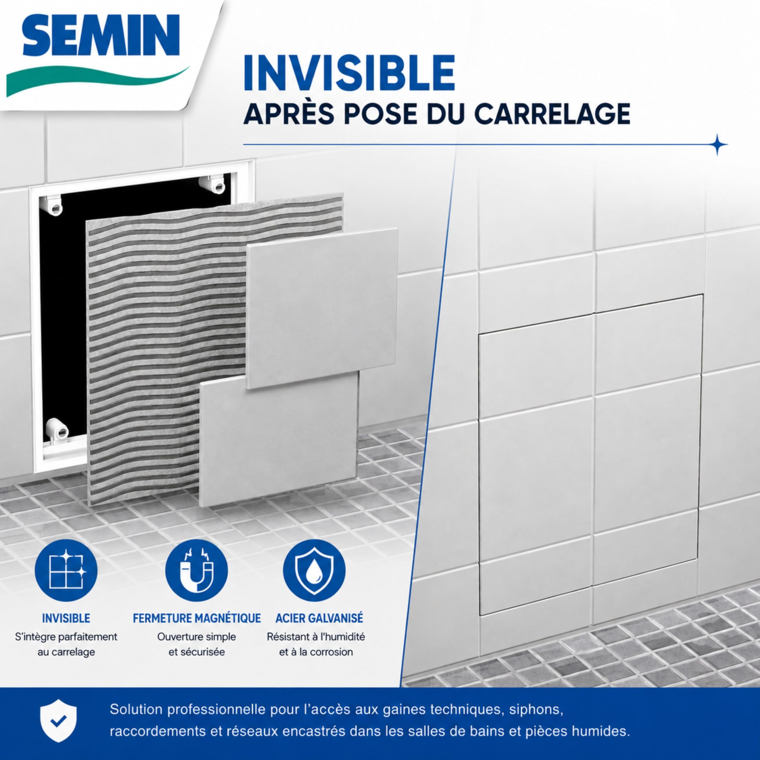 Semin Trappe de Visite à Carreler - 300 mm x 300 mm - Accès sous Baignoire et Pièces Humides