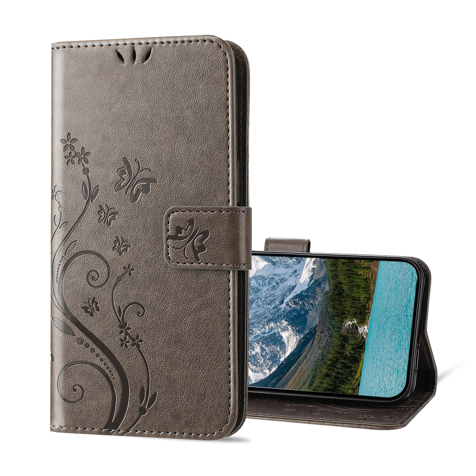 ZONNAVI Cover per Samsung Galaxy A21S, Flip Custodia Pelle PU con [Slot Cart] [Supporto Stand] [Magnetica], Cover a Libro Portafoglio per Samsung Galaxy A21S (Grigio