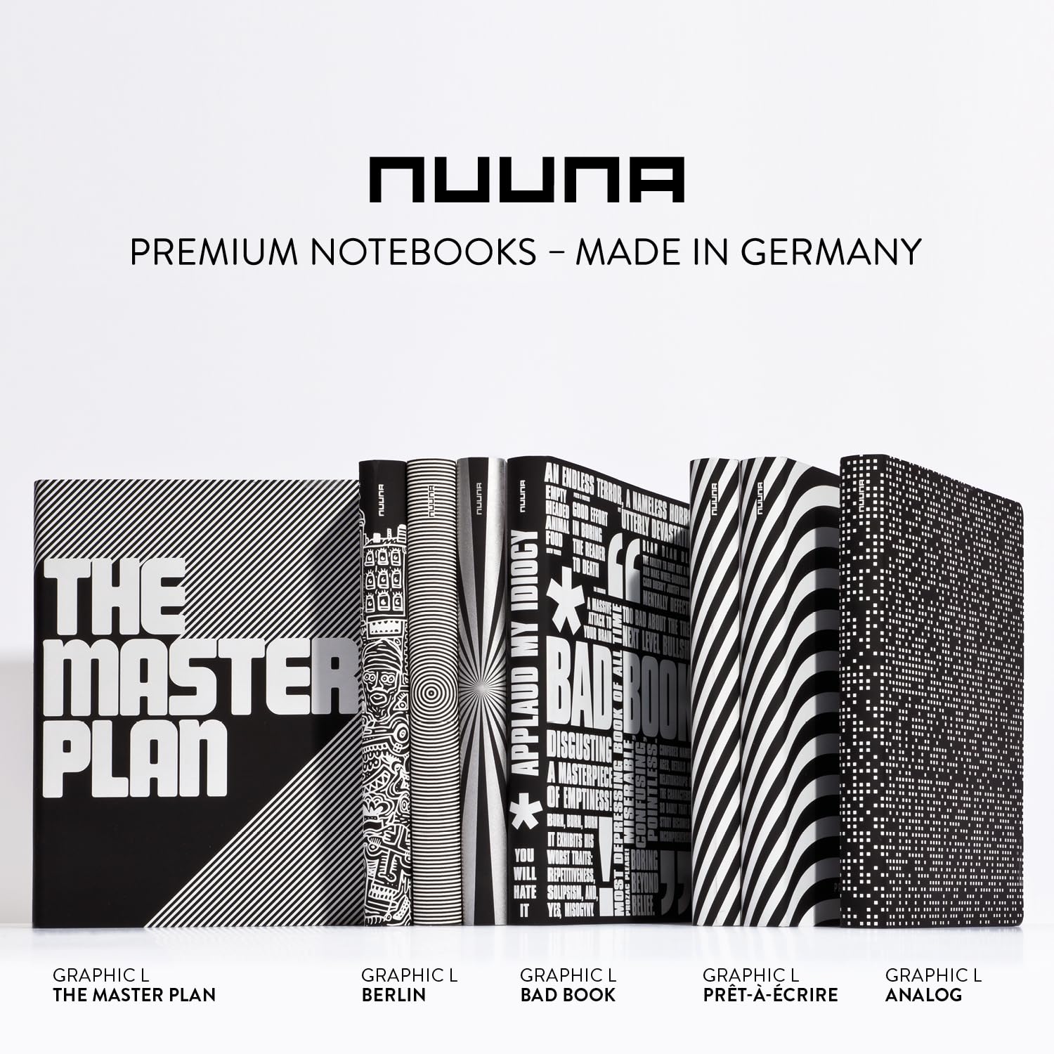 Nuuna Notizbuch A5+ | Graphic L - The Master Plan | Dotted Journal | 3,5mm Punktraster | 256 nummerierte Seiten | 120g Premium-Papier | Leder schwarz | nachhaltig produziert in Deutschland