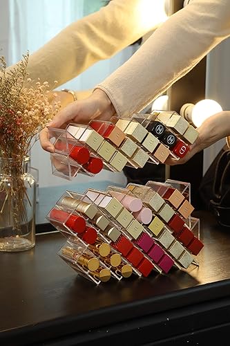Miniatura 7 de YIEZI Organizador de lápices labiales en 32 espacios, torre de lápiz labial apilable en forma de pez, soporte de almacenamiento de brillo de labios