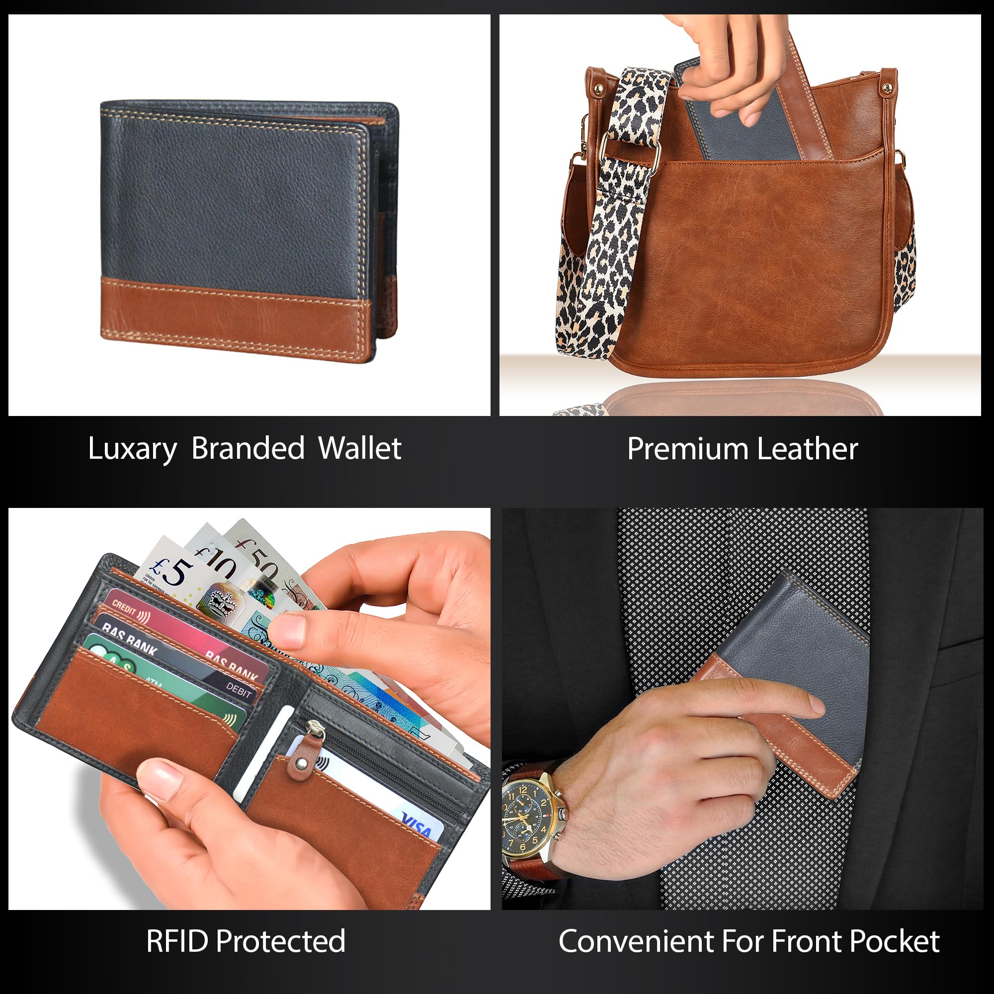 STARHIDE Wąski skórzany portfel RFID dla mężczyzn, z prawdziwej skóry nappa, składany, kompaktowy, minimalistyczny design z kieszenią na monety, okienkiem na dowód osobisty i pudełkiem na prezent