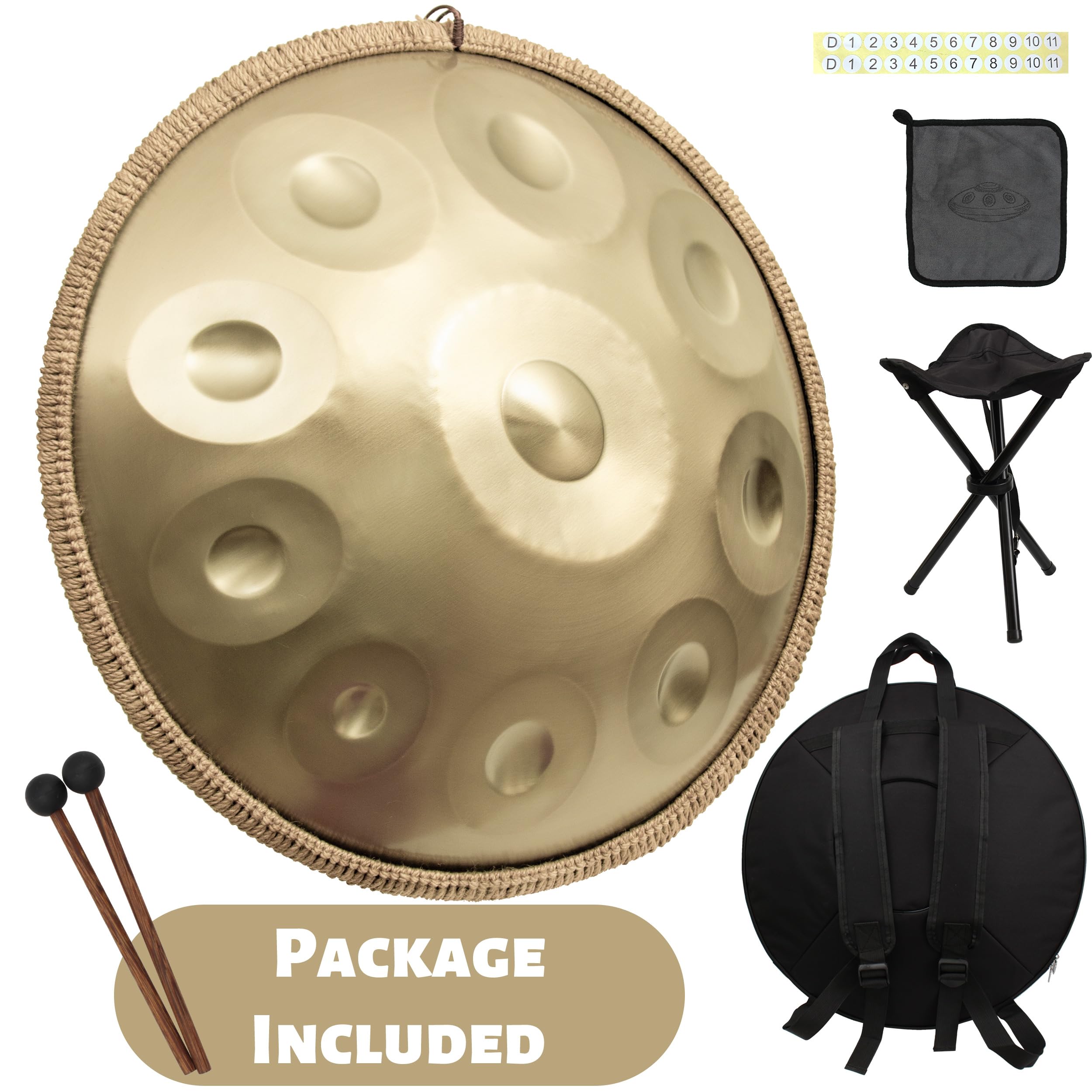ANTETOK Tamburo armonico in D Minor 440hz 10 note 55,9 cm in acciaio con morbida borsa a mano, percussioni armoniche per la guarigione del suono, meditazione personale, yoga