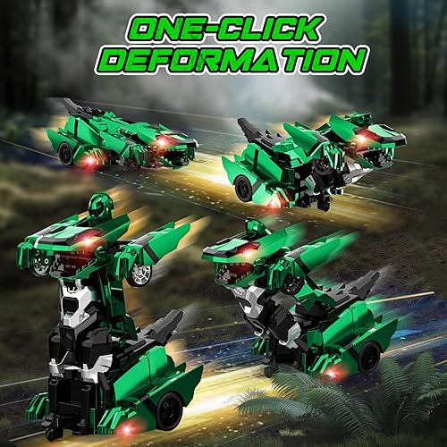 Miniatura 2 de Coches de control remoto de dinosaurio, robot transformador de auto de control remoto de 2.4 GHz con luz intermitente, rotación de 360, un botón,