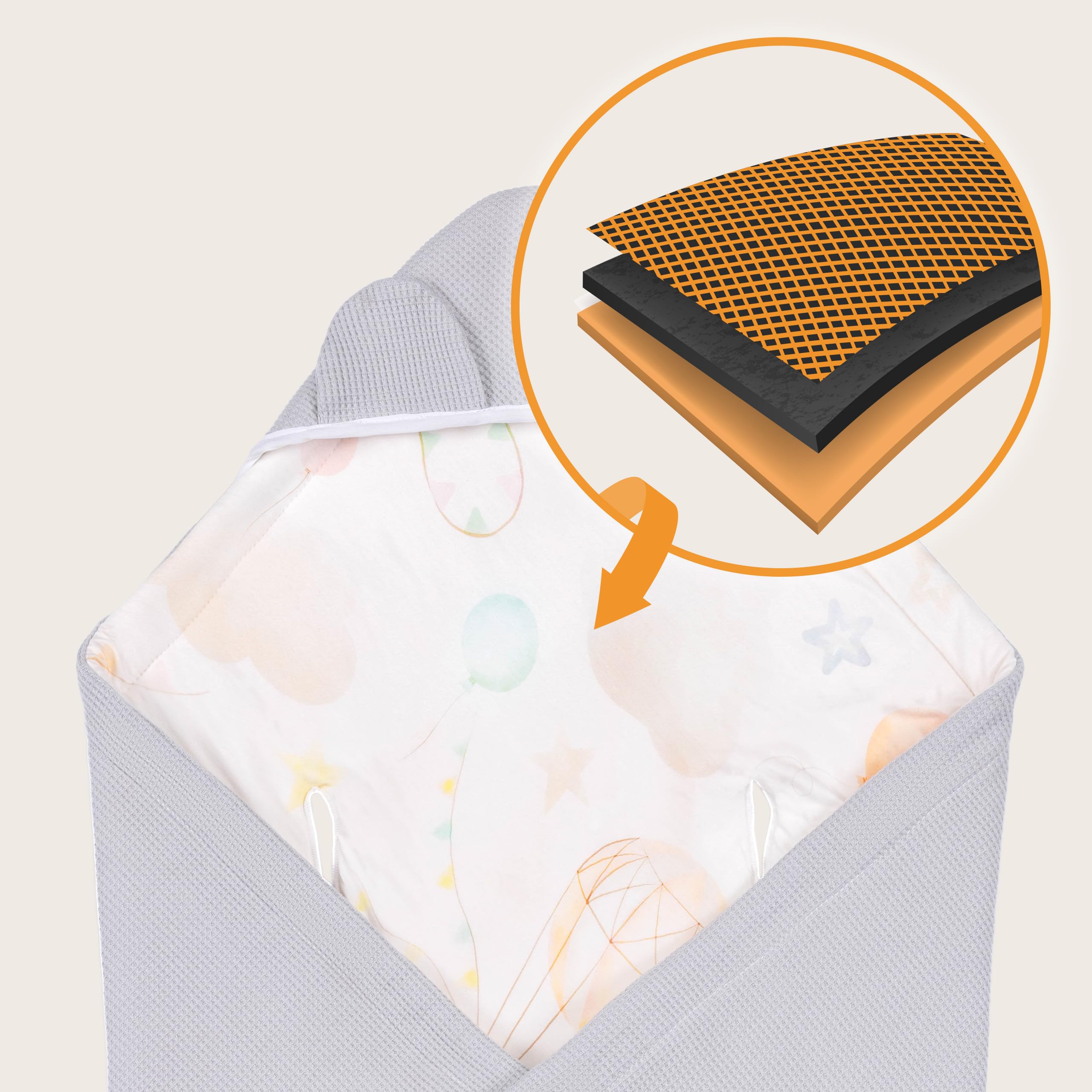 lionelo Travel Swaddle Blanket Manta para Asiento de Bebé Cálida, Portabebés y Cochecito para Todo el Año 90x90 cm Cierre de Velcro, 100% Algodón