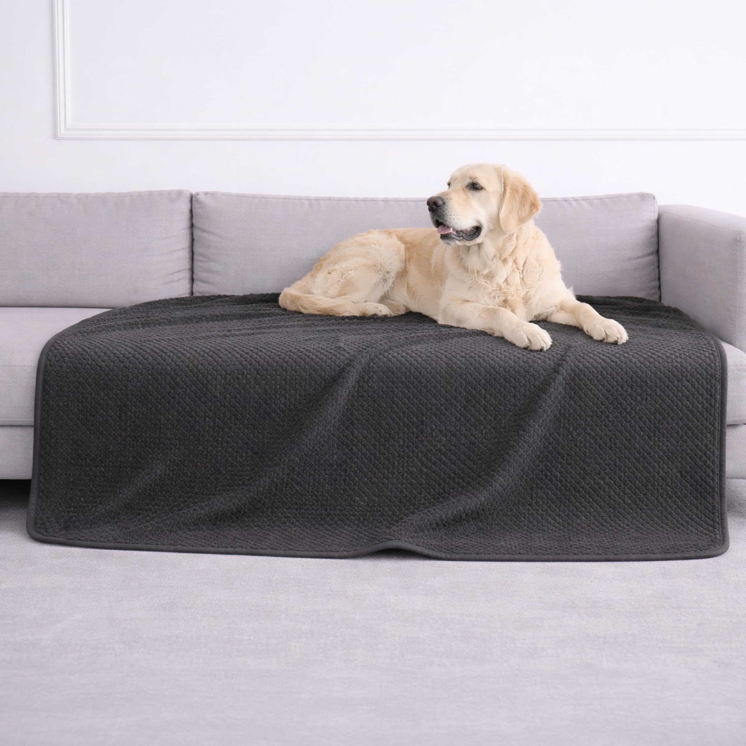 Dreamzie Coperta Impermeabile 127x152cm - Cerata Letto Matrimoniale Reversibile e Lavabile in Lavatrice in Pile Sherpa per Letto o Divano - Copridivano impermeabile per animali - Grigio scuro