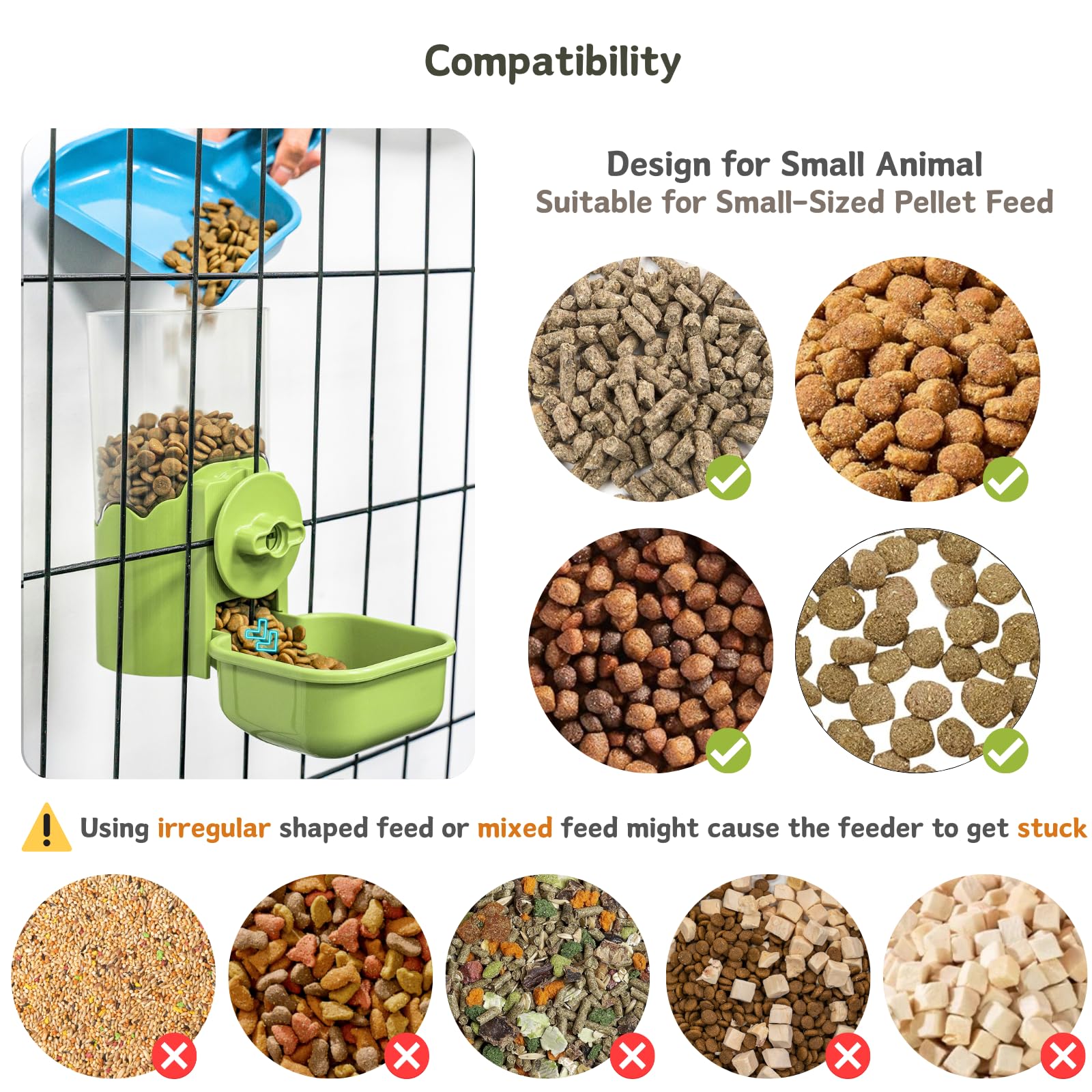Automatic Pet Food Water Dispenser, Auto Gravity Pet Feeder Water Bottle Set for Cage, Feeding Station for Puppy Kitten Rabbit Guinea Pigs Chinchilla Ferret Hedgehog (Green)
