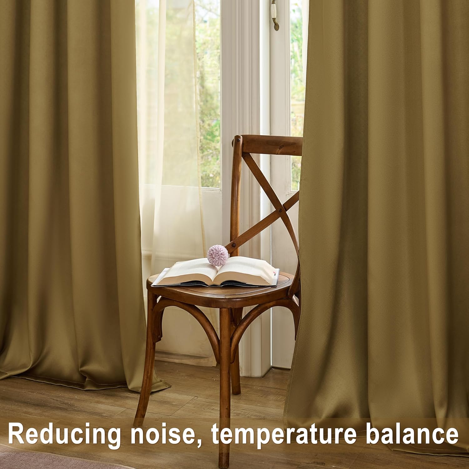 Gold Blackout Curtains for Bedroom and Living Room 2 Panels Set 52 inches Wide 104 inches Length Thermal Insulate Curtains, Cold or Heat and Full Light Blocking Curtains