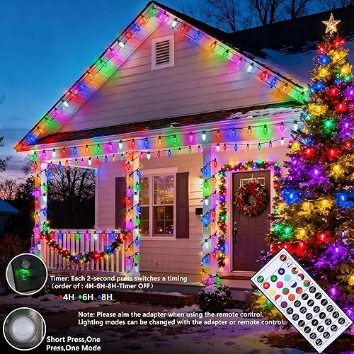 Miniatura 4 de Joomer Guirnalda de luces de Navidad, 65 pies, 100 LED C9 que cambian de color, luces RGB para árbol de Navidad, conectables, control remoto,