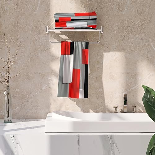 Miniatura 5 de Juego de 2 toallas de mano para baño, cocina, color rojo, negro, gris, blanco, decorativas, ultra suaves, absorbentes, para baño, cocina, juego de 2