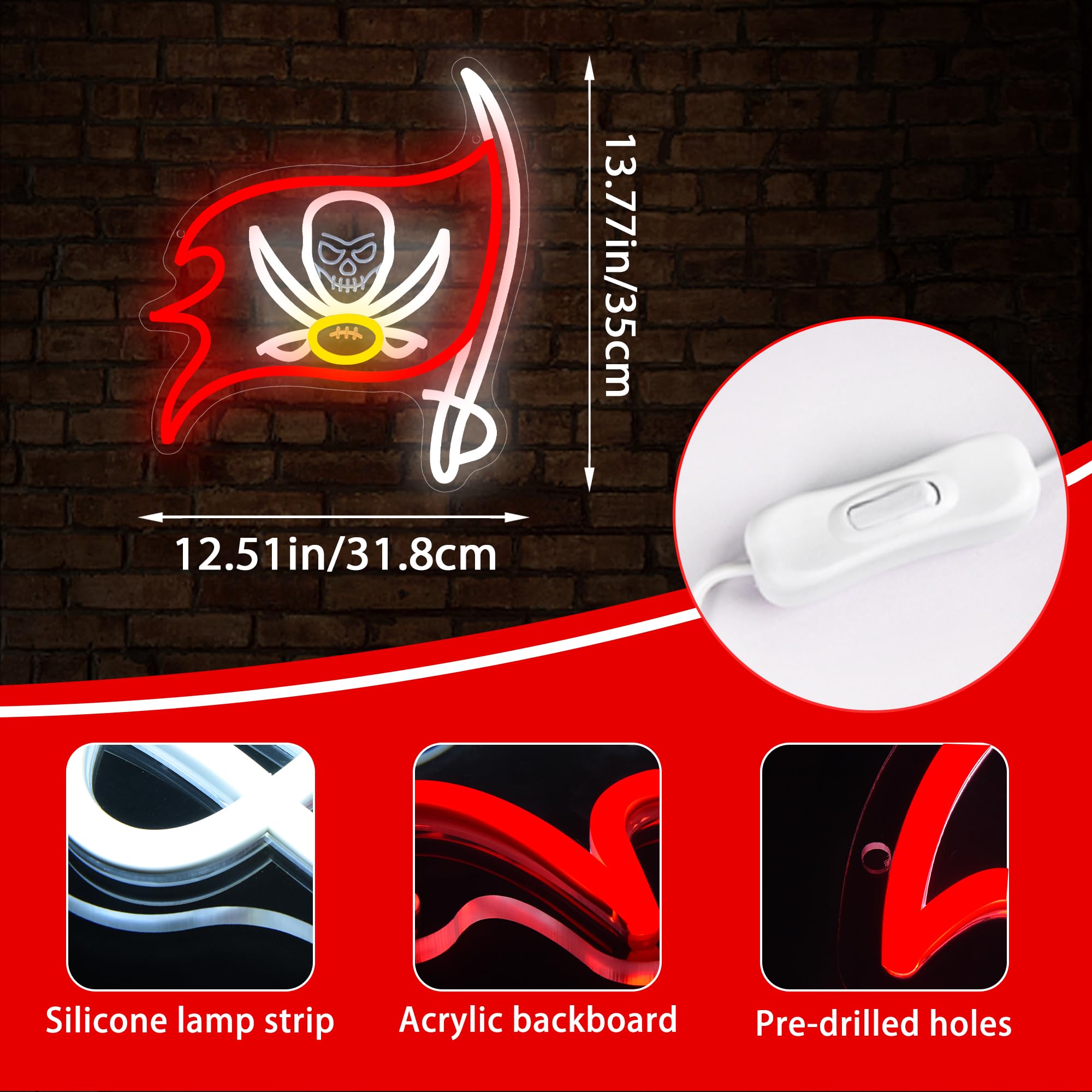 Insegna al neon per decorazione da parete con logo della squadra di calcio, luce al neon sportiva a LED, decorazione per uomo, camera da letto dei ragazzi, club, feste, regali per uomini, ragazzi e