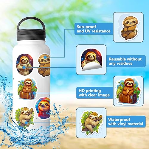 Miniatura 6 de 50 calcomanías para niños, calcomanías de perezoso de LAYAHAGO para botellas de agua