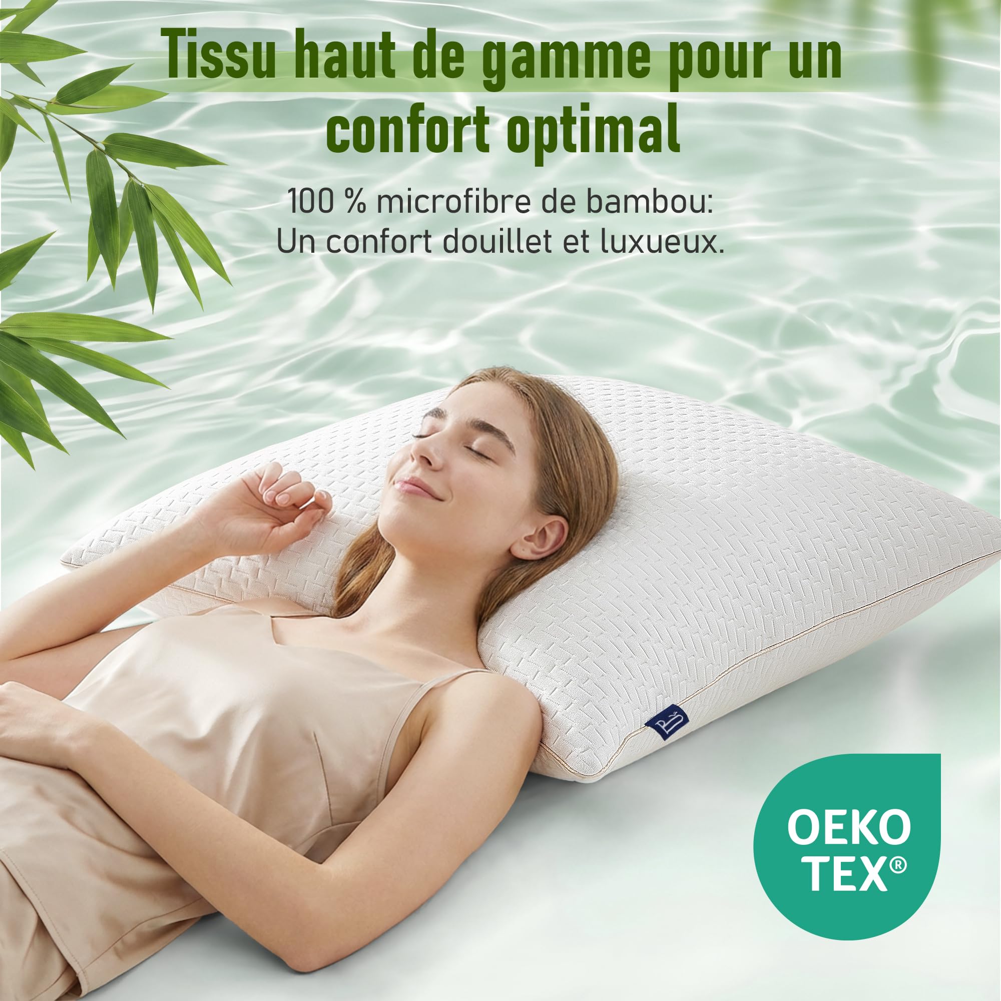BedStory Oreiller 65x65CM - Lot de 2 - avec Fibres de Bambou - Qualité Luxe | Qualité Hôtelière - avec Housse Amovibles - Anti acariens - Ergonomique Cervical-Hypoallergénique - Doux et Respirant
