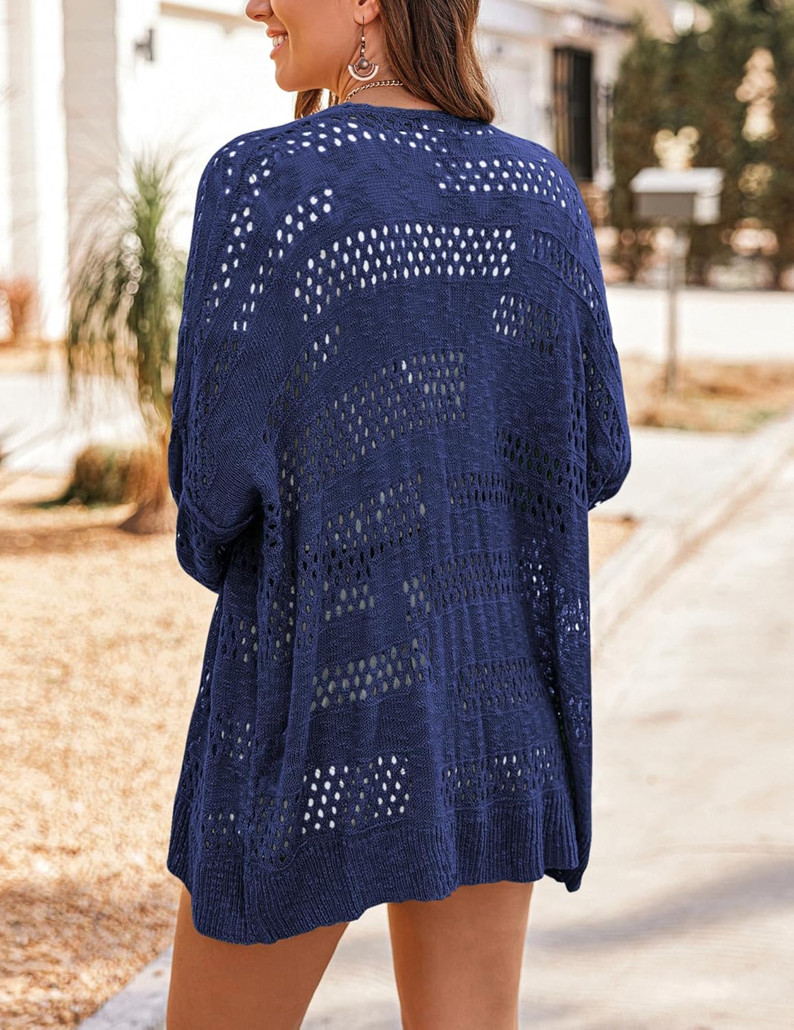 HOTOUCH Lightweight Crochet Cardigan for Women Long Sleeve Open Front Knit Oversized Cardigans Sweaters