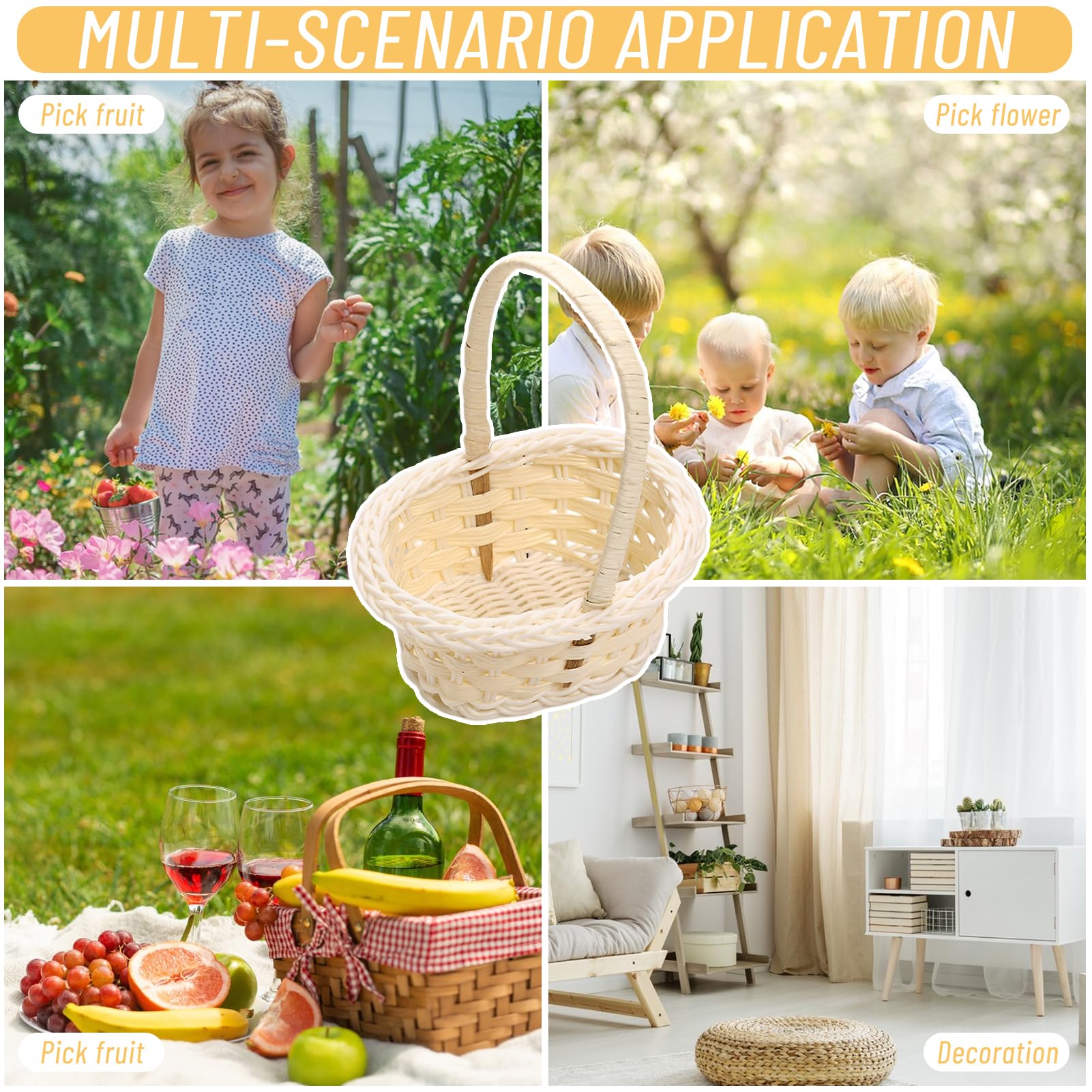 Set 10 Mini Cestini In Vimini Finto Con Manico - Per Matrimoni, Centrotavola E Decorazioni | 6x4x3 Cm - Foto 5