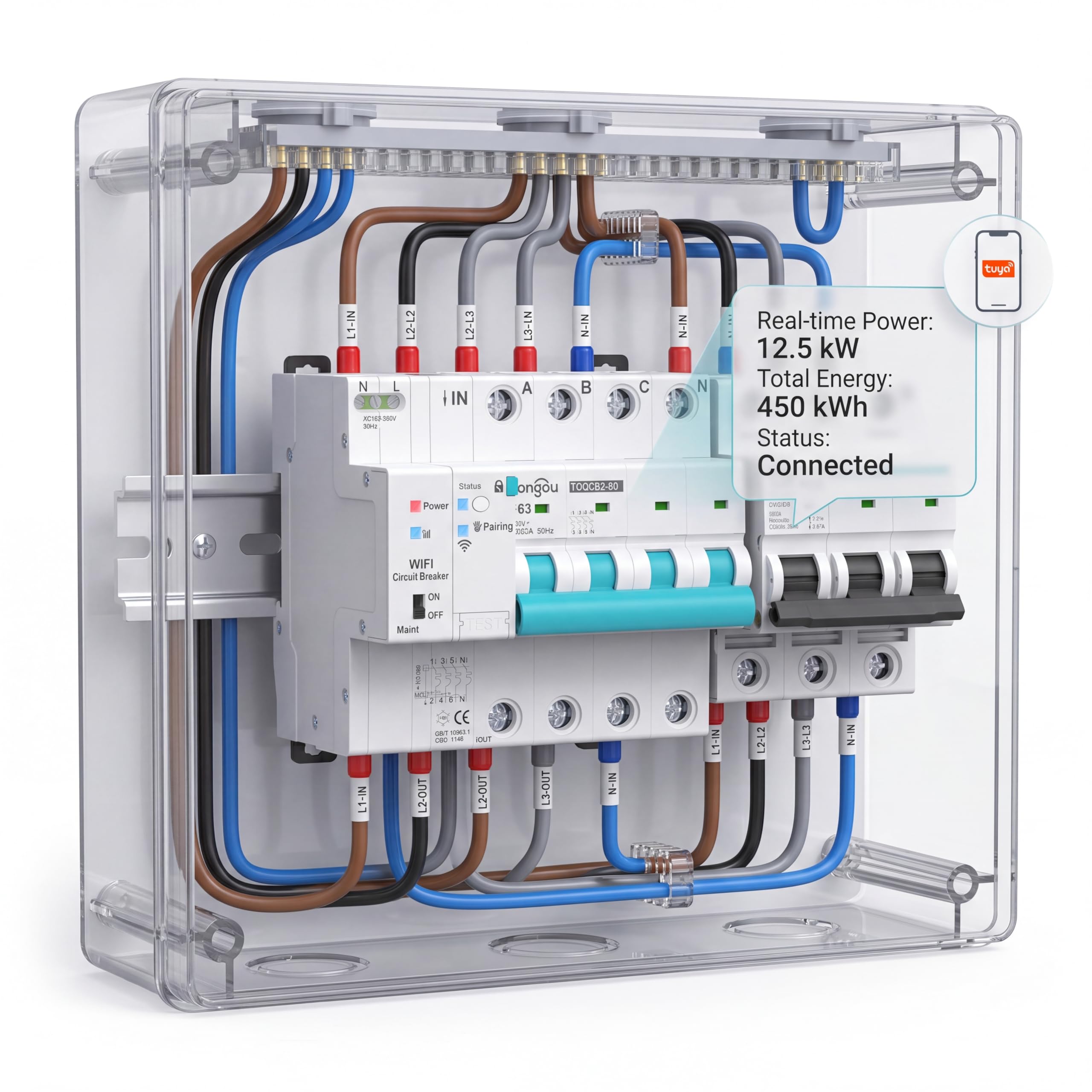 WLAN Smart Leitungsschutzschalter, Überspannung Unterspannung Überlast Hochleistung Schutz Circuit Breaker MCB Schutzschalter, Zeitschalter Fernbedienung Smart Timer, for TUYA/Smart Life