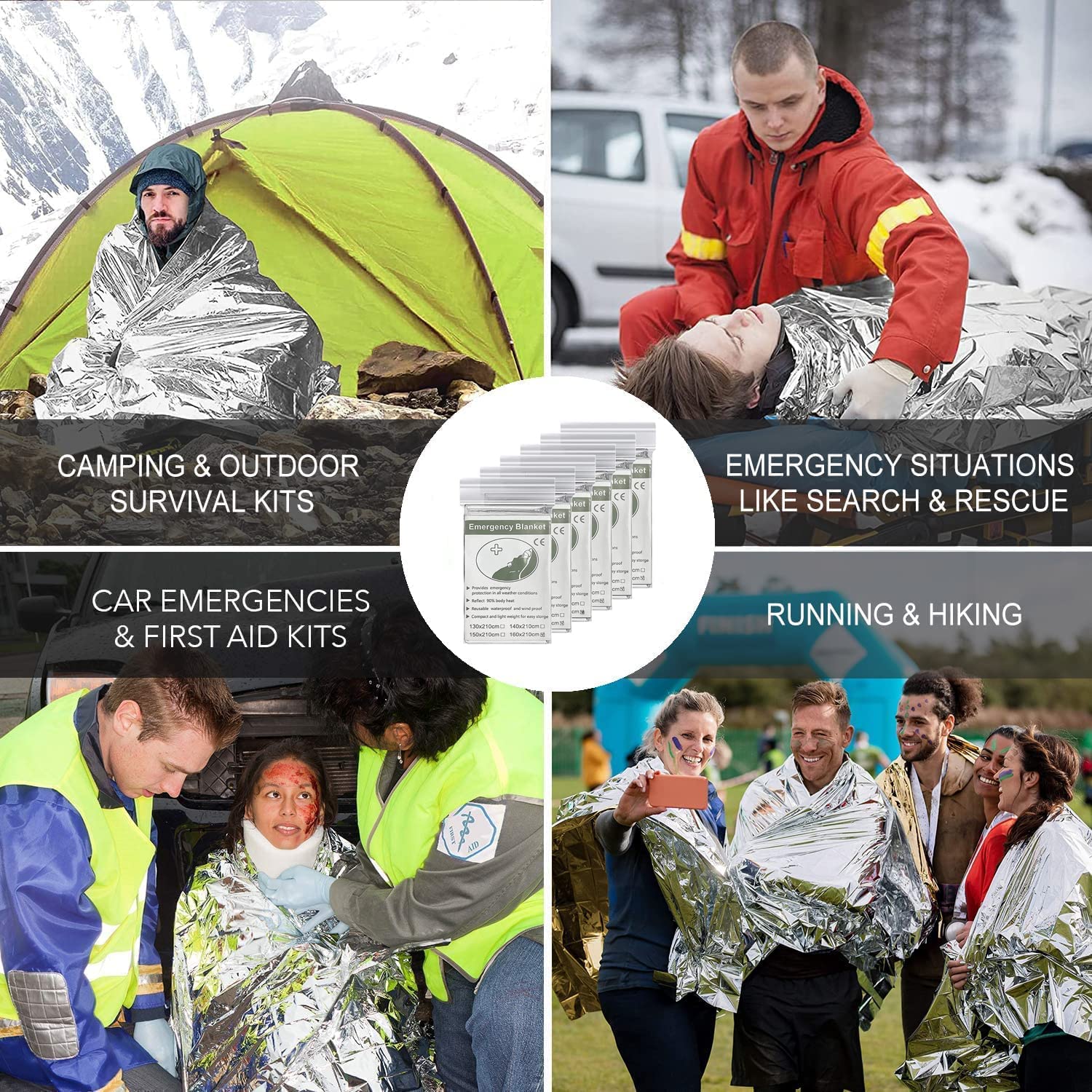 Manta Salvavidas de Emergencia Reutilizable Resistente al Agua 210x160 cm Plata Strak