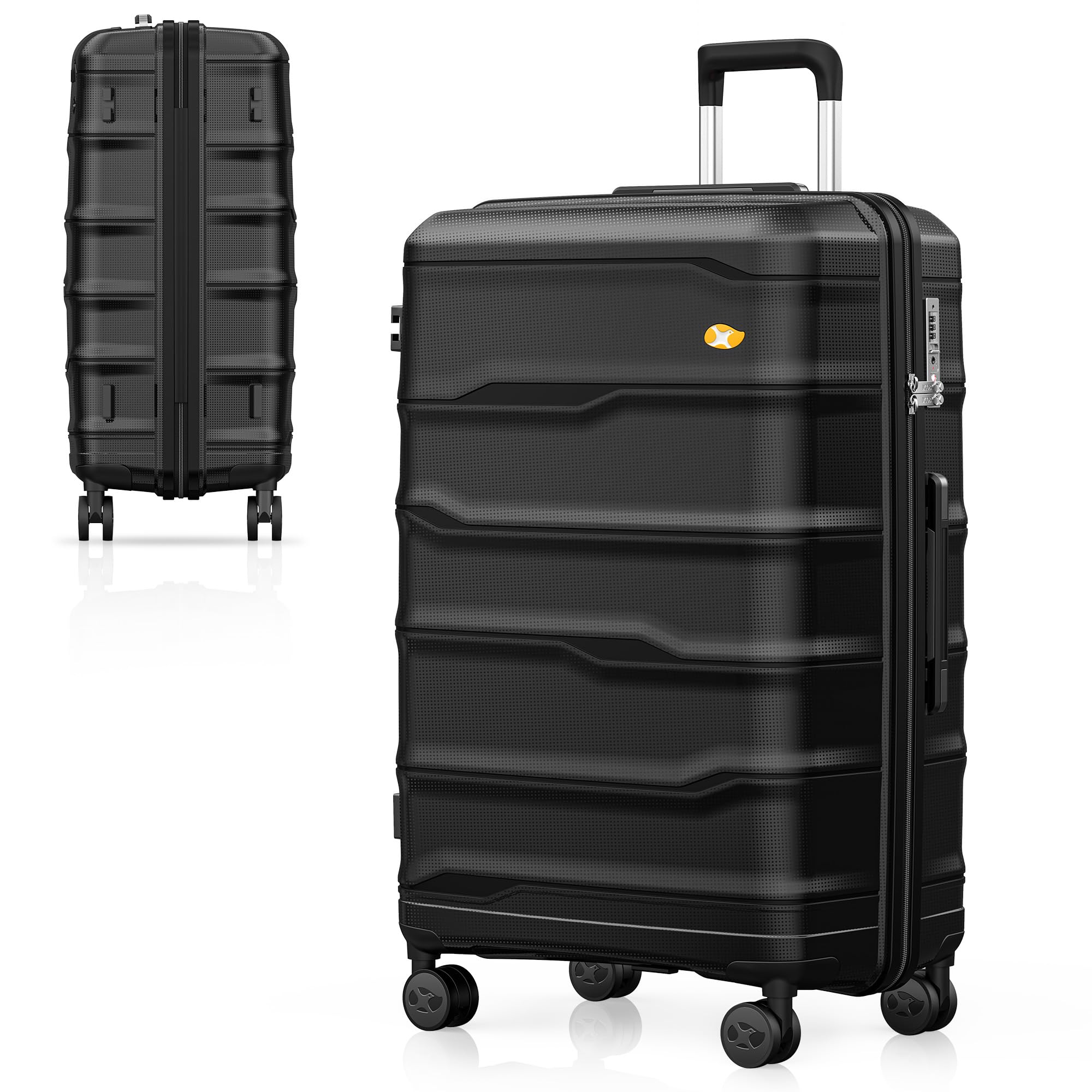 MGB 28 Inch Large Checked Luggage: PP Lightweight Trolley Travel Case - Check In Luggage with TSA Lock, Natural Black