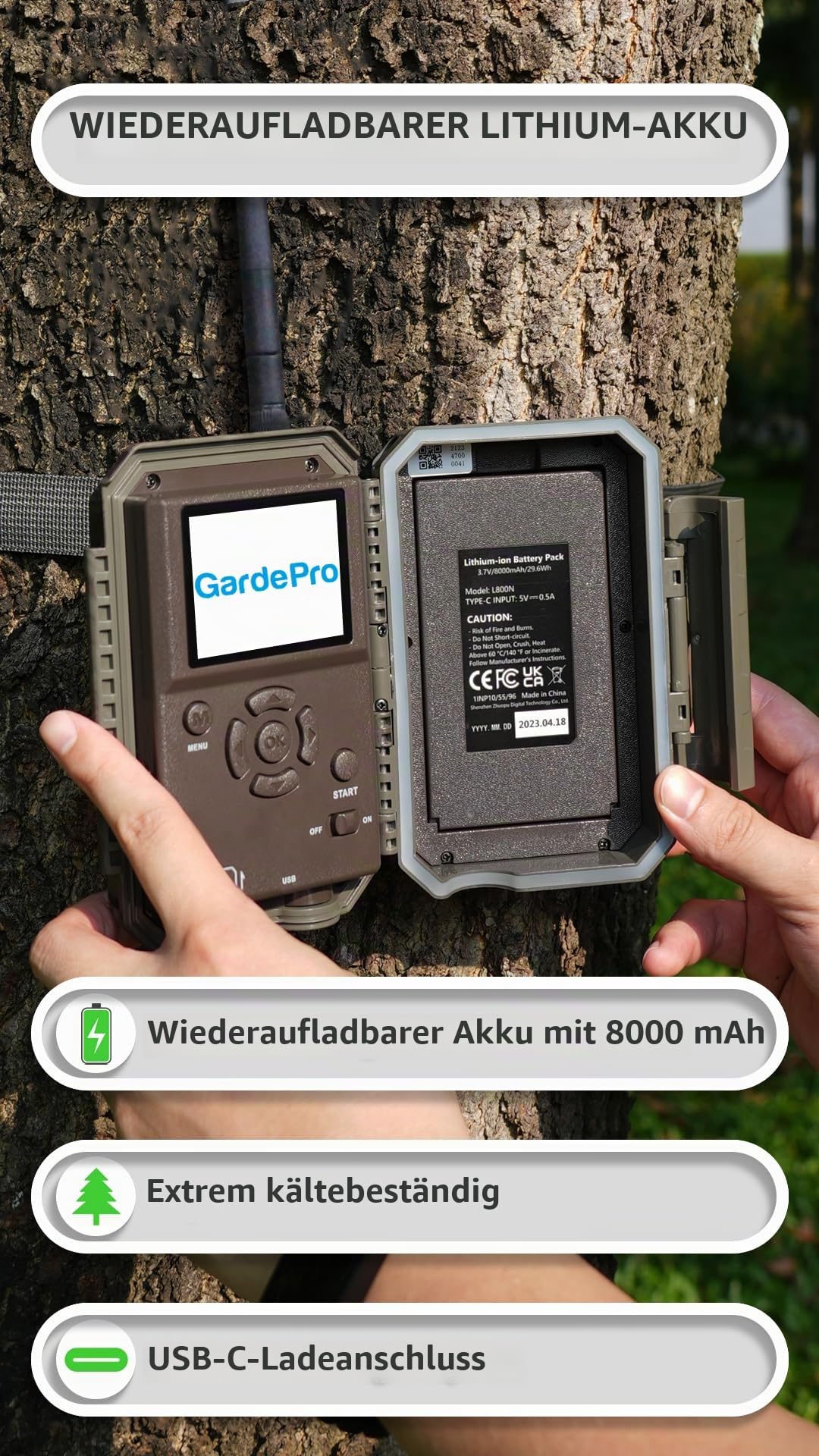 GardePro E8P Wildkamera WLAN und L800D Akku-Set