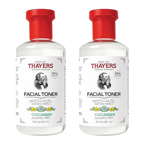 THAYERS - Tónico facial hidratante sin alcohol con fórmula de aloe vera, pepino, hamamelis, 8.5 onzas (paquete de 2)