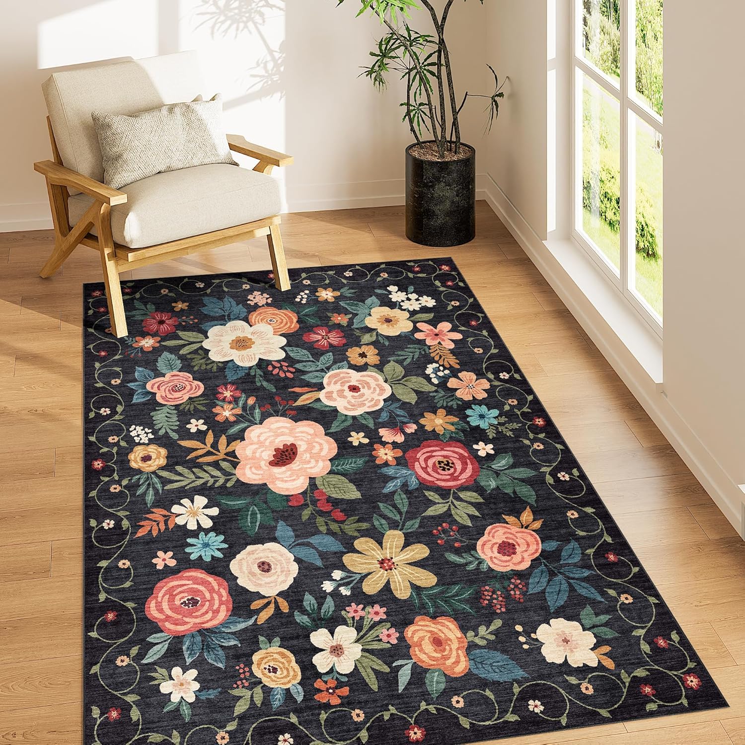 Ishro Home Aurelia Petals Carpet - 4'x6' Floral Rug -10