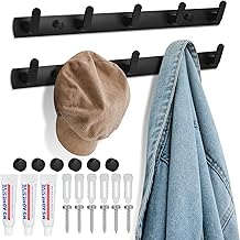 Coat Hooks,2 Pack Coat Hanger with 10 Hooks,Adhesive Coat Hooks Wall Mounted,Hooks for Hanging with Screws,Door Hooks for Hanging Clothes/Towels/Scarfs,Hanger Hooks for Bedroom/Bathroom/Kitchen(Black)