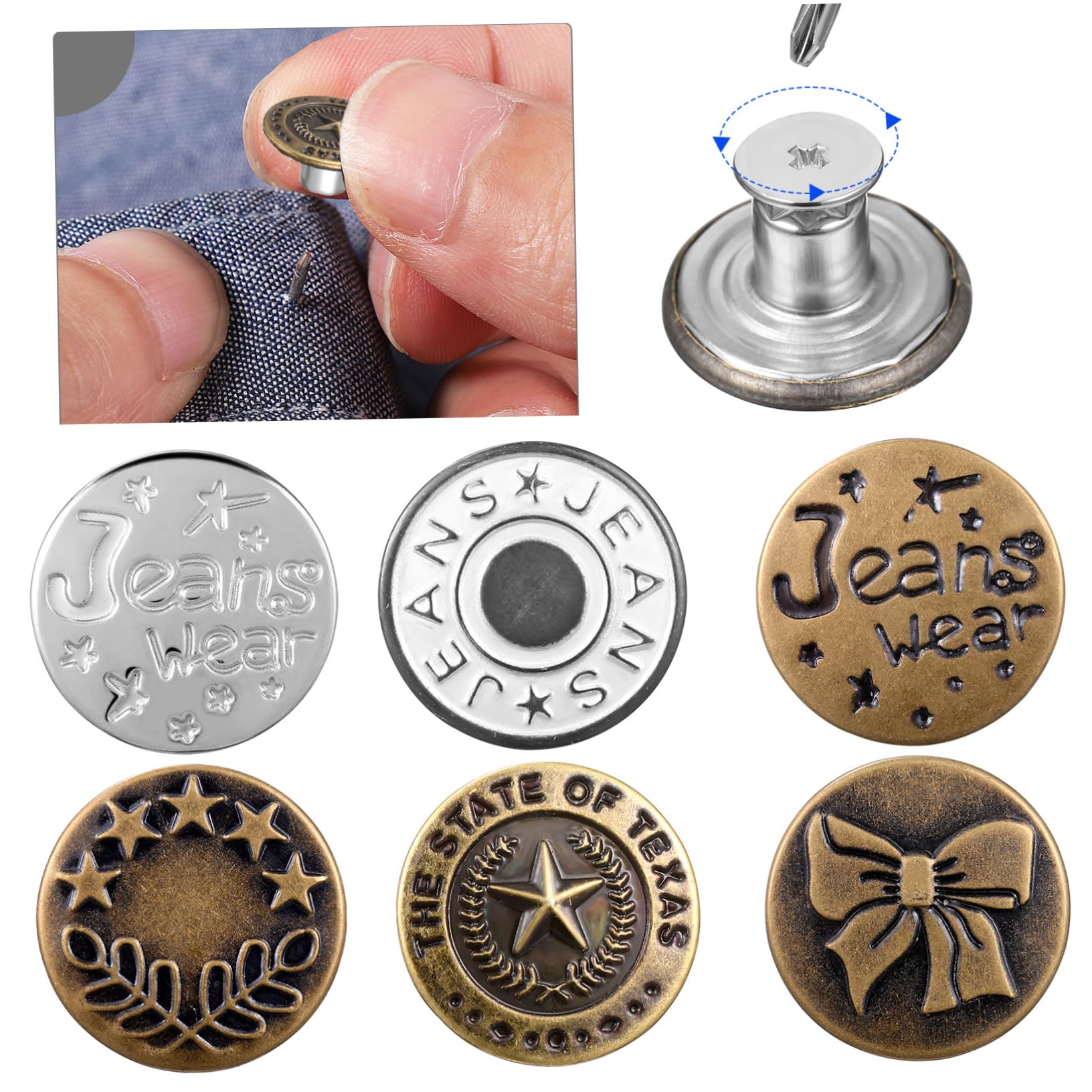 180 Pezzi Kit Bottoni Jeans Rimovibili in Rame con Cacciavite Ricambio senza Cuciture per Pantaloni e Giacche Modelli Assortiti per Sostituzione Rapida e Facile