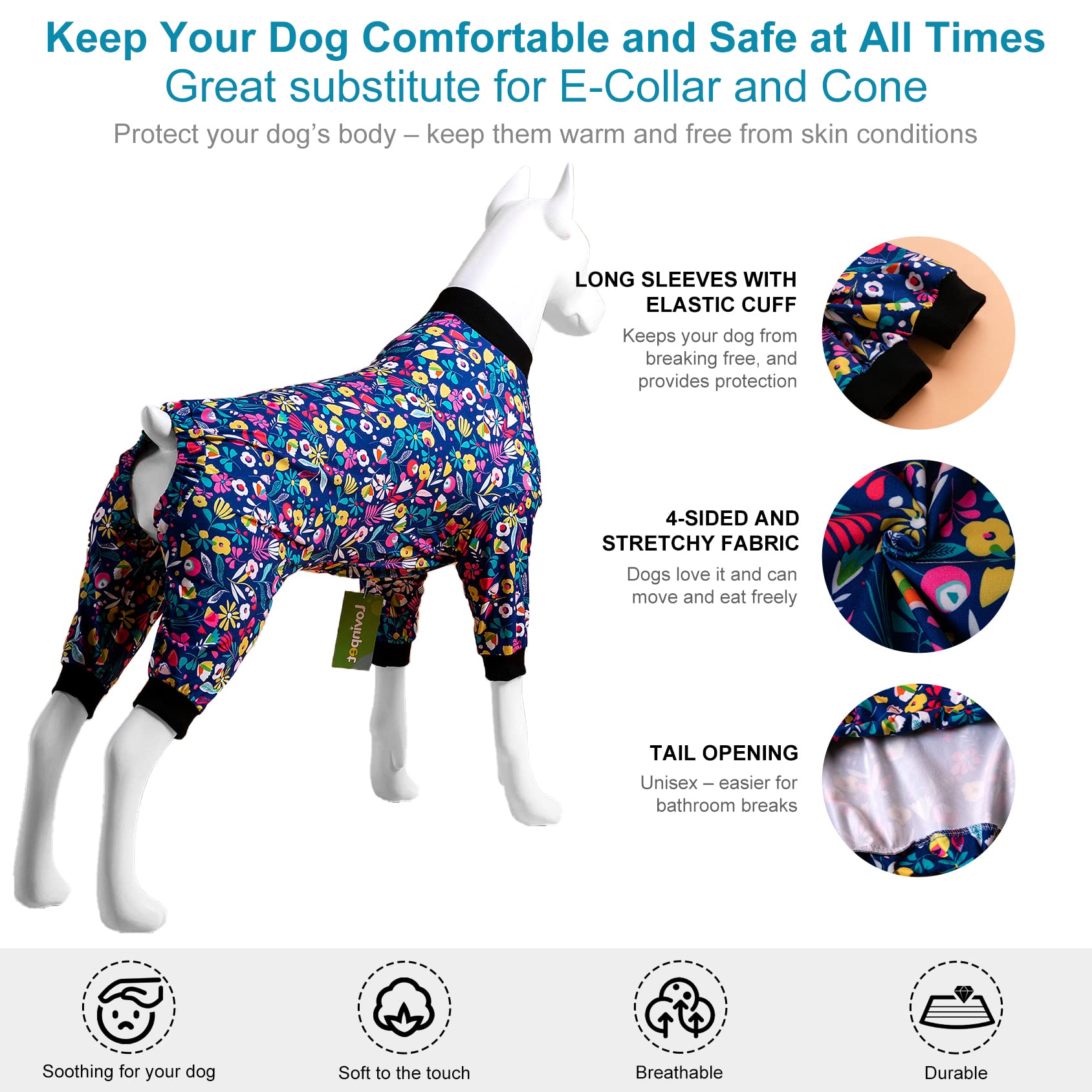 LovinPet Large Dog Shirt/Sleepytime Elephants Prints/Post Surgery Dog Shirt/Wound Care for Large Dog Onesies/Lightweight Pullover - Image 4