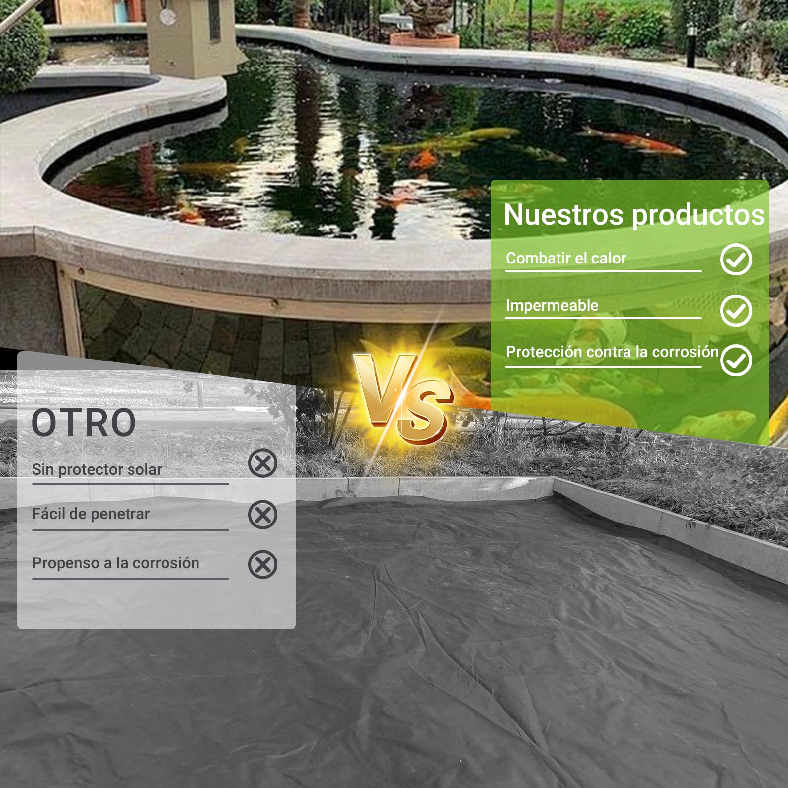 Revestimiento de Estanque Negro PVC - Forro Impermeable 0.12mm, Tamaños 3x7m/5x6m/7x8m/8x10m - para Peces, Fuentes y Lagos Artificiales