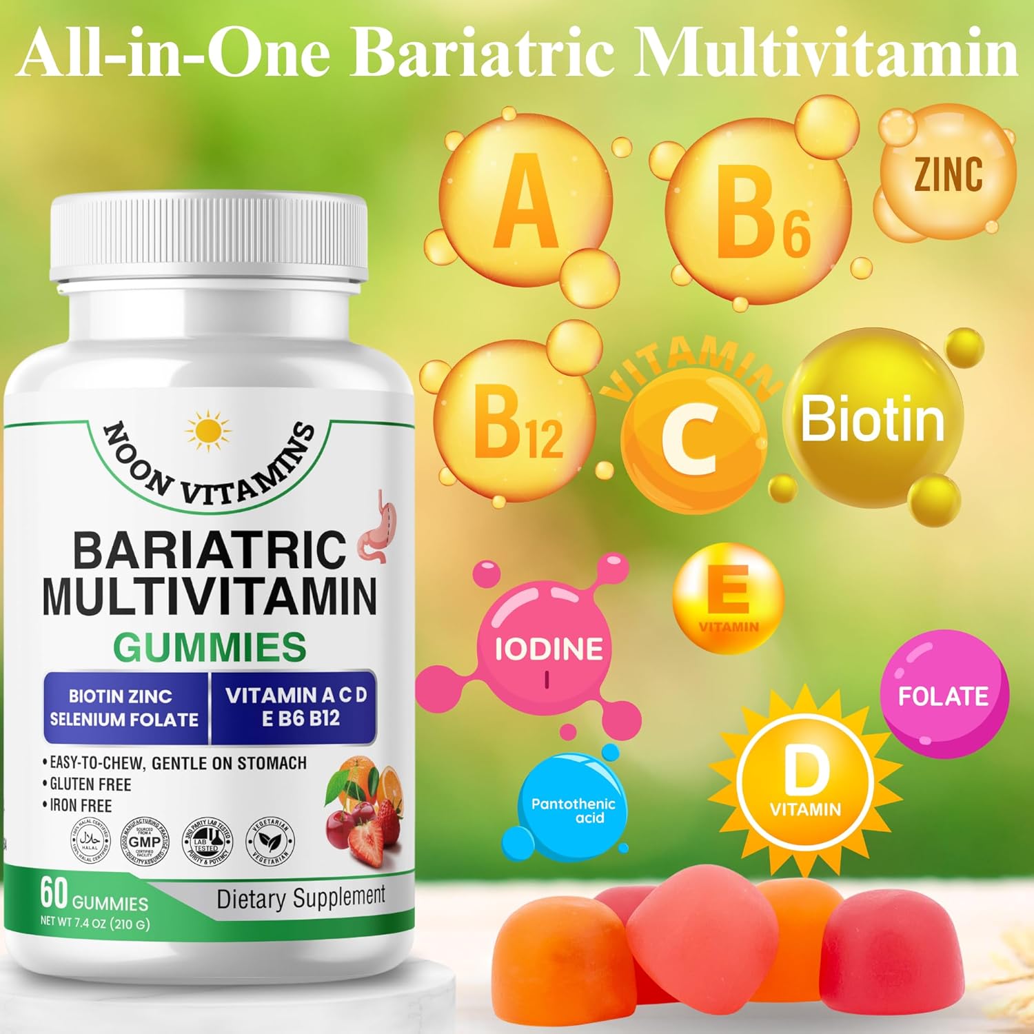 Bariatric Multivitamin Gummies | High Potency Iron Free with Methylated B12 & Folate | Daily Nutritional Support for Bariatric Lifestyle | Women & Men | 60 Gummies (30-Day Supply) | Halal Certified - Image 4