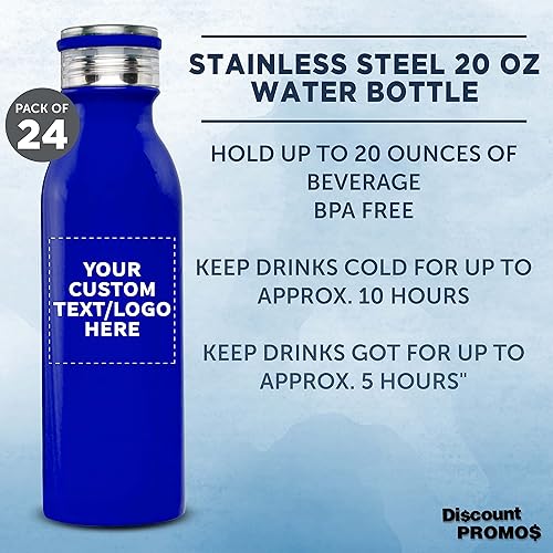 Miniatura 3 de DISCOUNT PROMOS Echo - Botellas de agua personalizadas de acero inoxidable de 20 onzas, juego de 24, paquete personalizado a granel, doble pared,