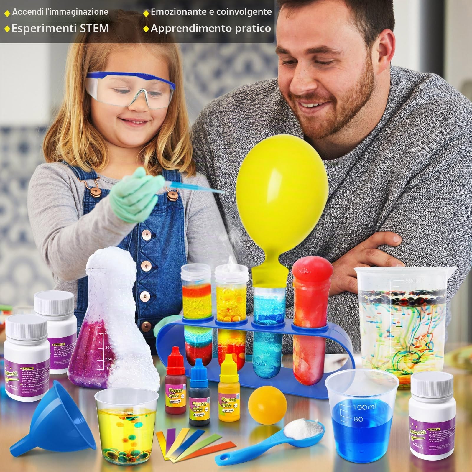 UNGLINGA 272 kit di esperimenti per bambini, set di chimica, scatola di esperimenti giocattolo regali per ragazzi, kit chimico vulcano, cristallo, magia, progetto di laboratorio di scienza fisica