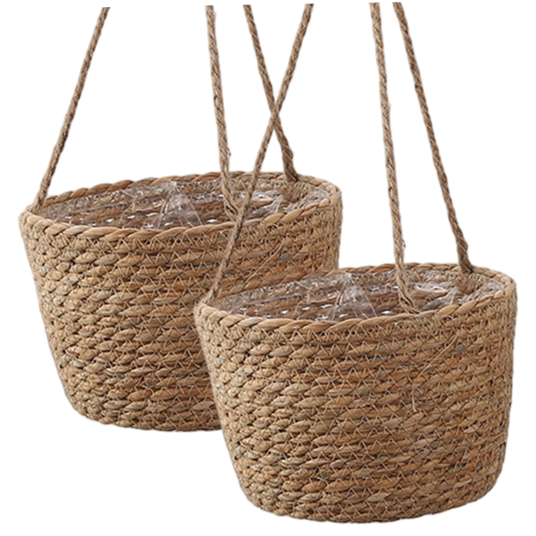 Ameble 2 Pack 7.87 Inch Hand-Woven Seagrass Hanging Flower Pots, Natural Green Hanging Baskets for Indoor & Outdoor Use, Planter for Plants, Home Decor