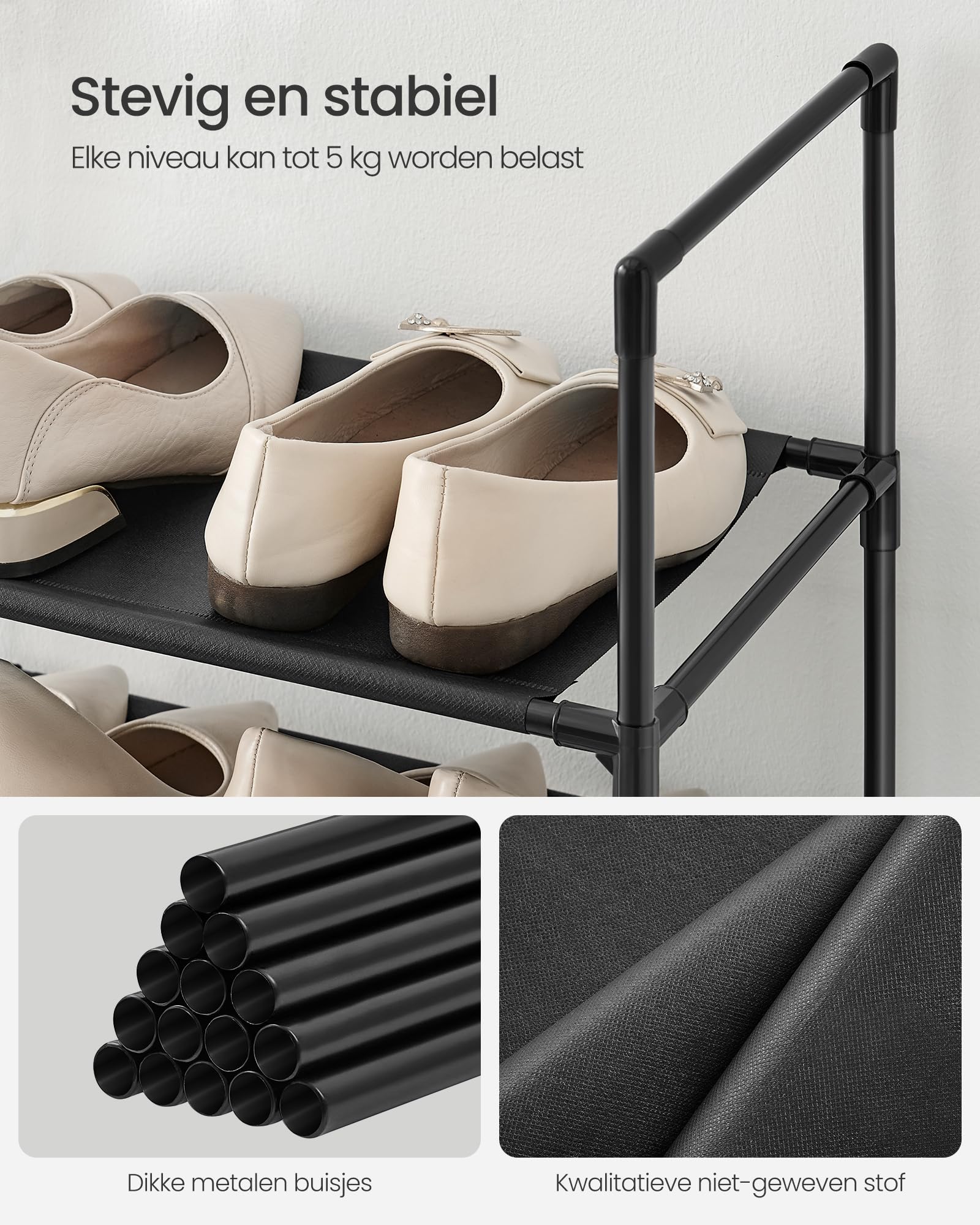 Schoenenrek Met 10 Niveaus, Met Stofdichte Bekleding, Schoenenkast, Schoenenopberger, Schoenenorganizer, Voor Maximaal 40 Paar Schoenen, Voor Woonkamer, Hal, 88 X 28 X 160 Cm, Grijs