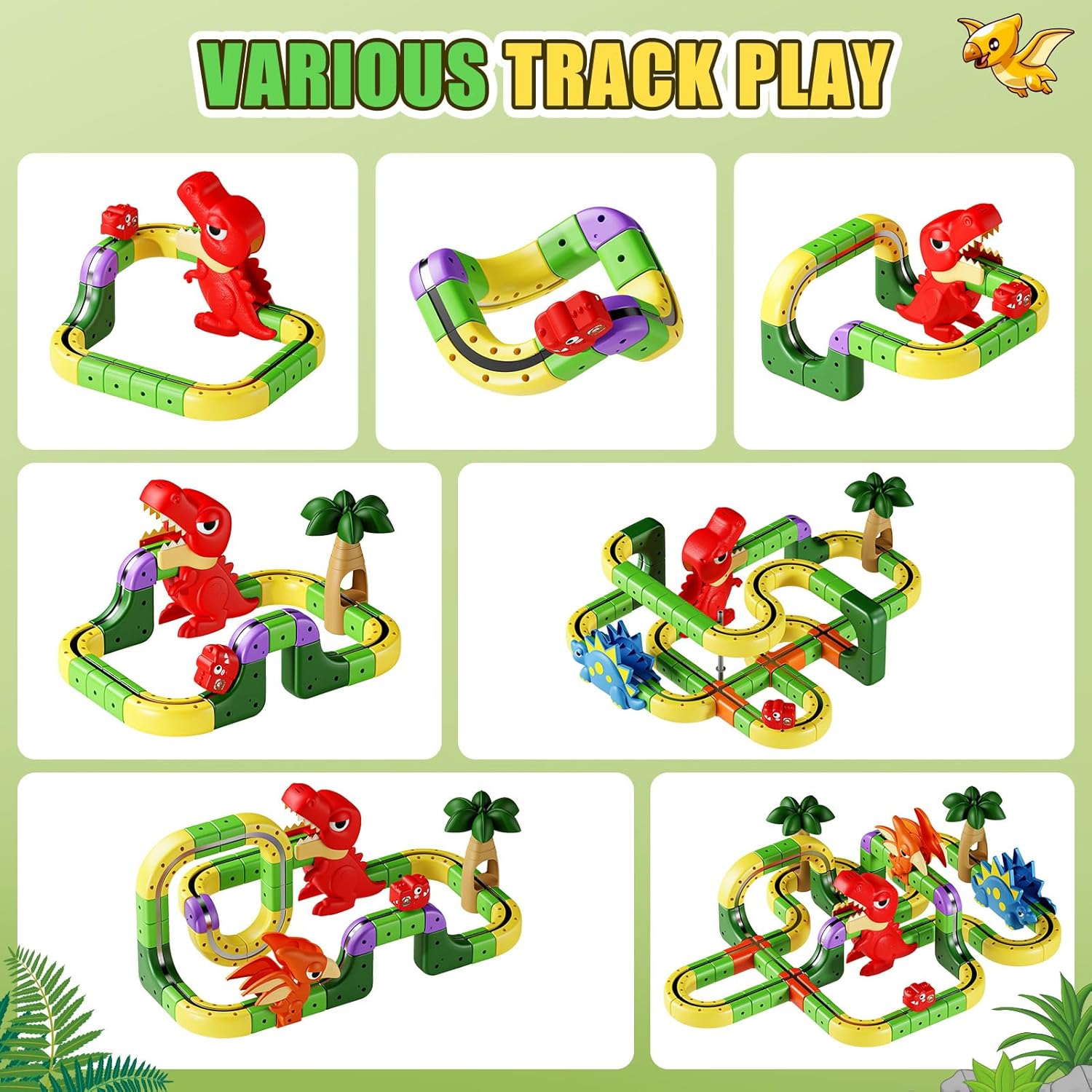 Dinosaur Magnetic Train Set Toys for Kids 3-5: 115PCS 3D Infinity Racer Cube Tracks Anti-Gravity Rail Electric Train Track Easter Birthday Gifts Toys for 3 4 5 6 7 8 Year Old Boys Girl