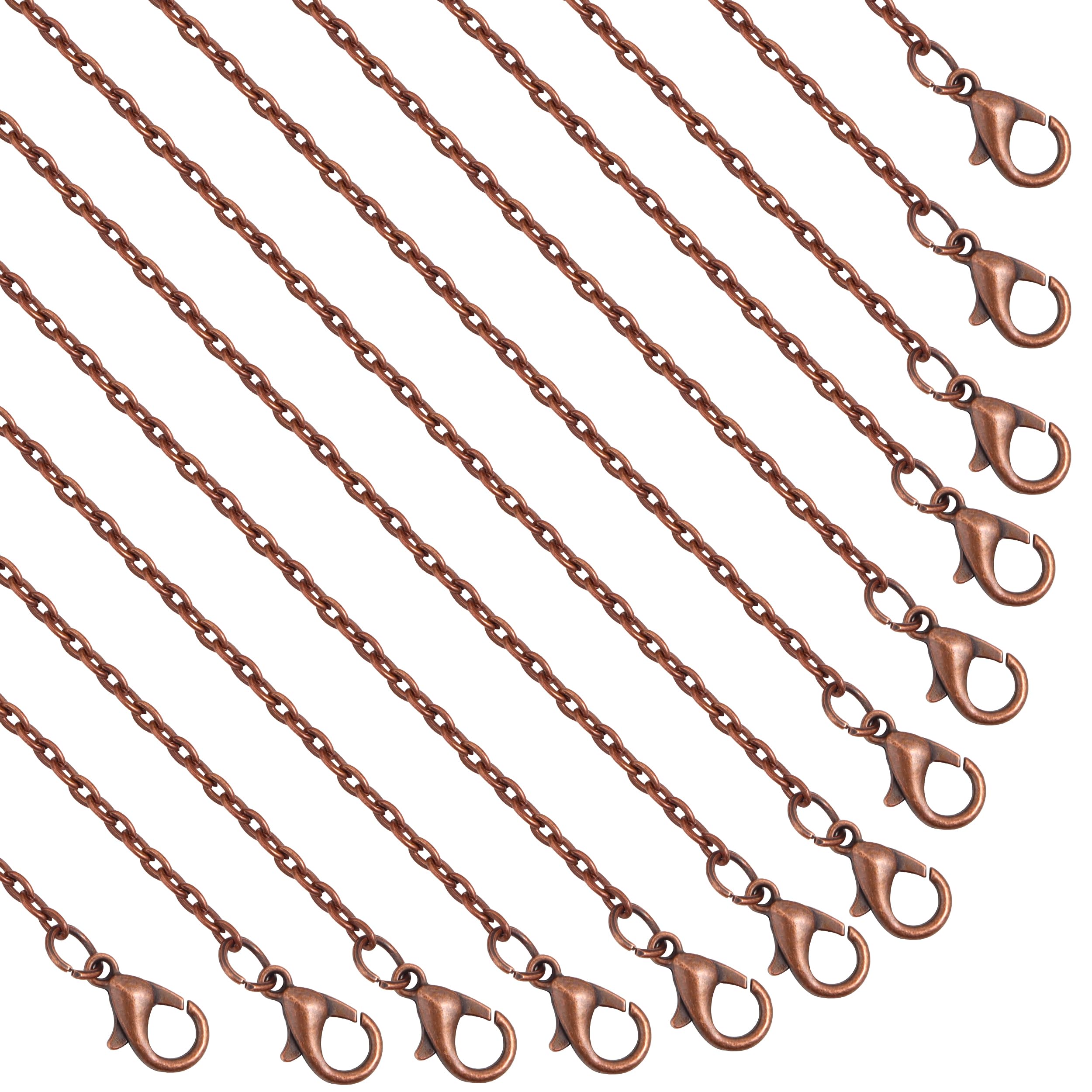 Lemonkey 24 Pack Necklace Chains Bulk,Red Copper Plated DIY Cable Link Chains for Jewelry Making 16 Inches