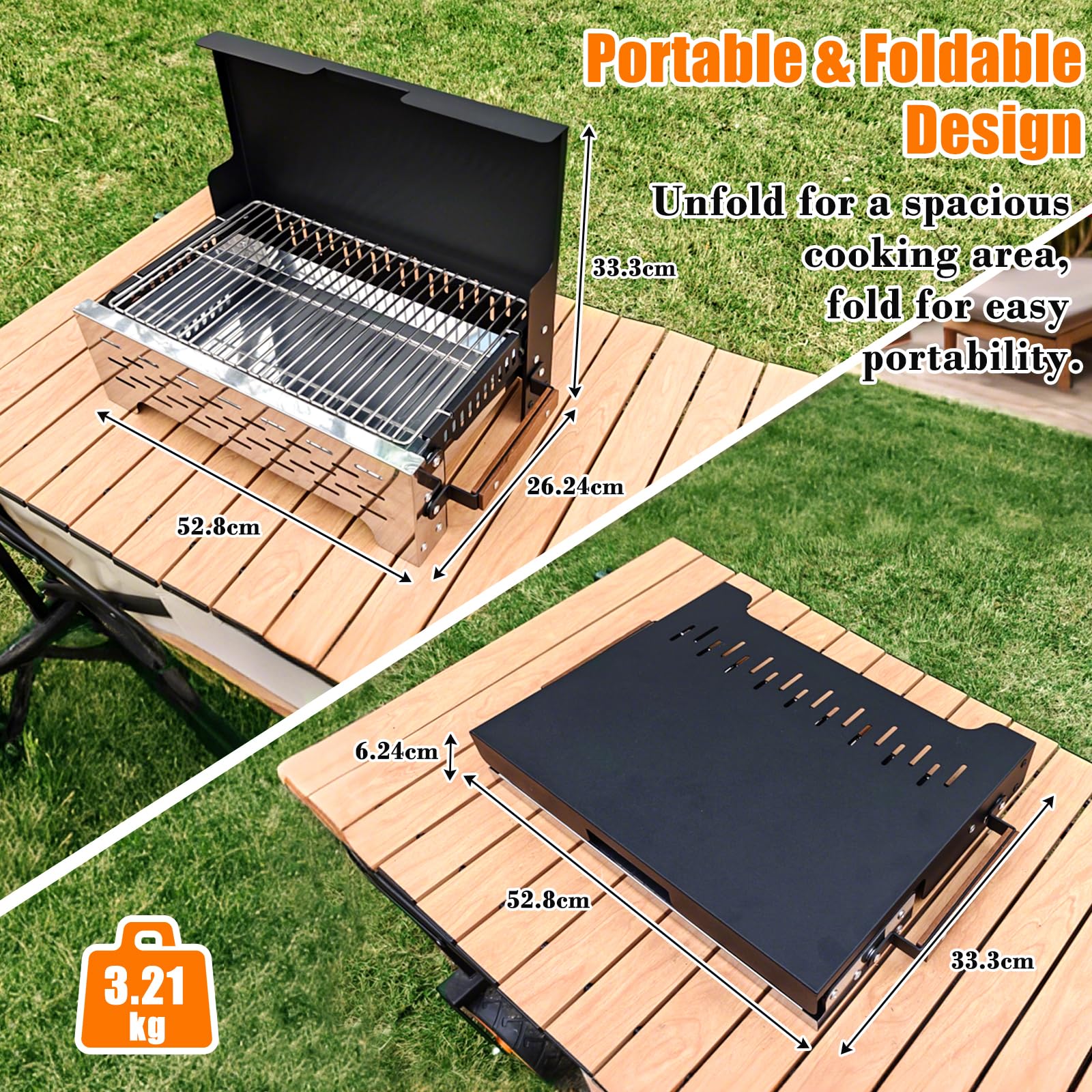 Barbecue Pieghevole Da Campeggio GFTIME - A Carbonella, In Acciaio Inox, Portatile Con Borsa Trasporto