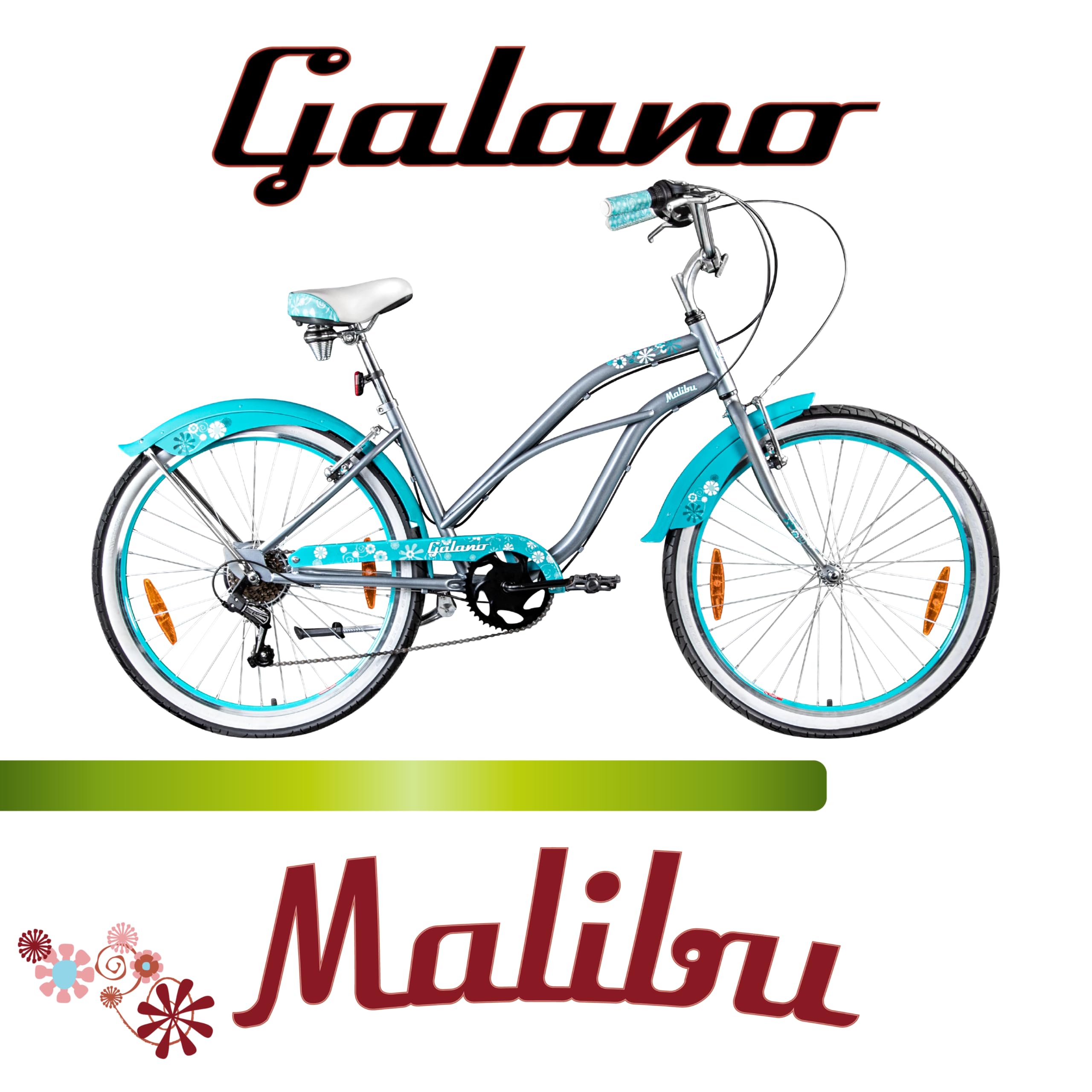 Galano Malibu Beach Cruiser 26 Zoll für 150-170 cm Retro 6 Gang Vintage Design Damenfahrrad Chopper Citybike Ballonreifen Hollandrad