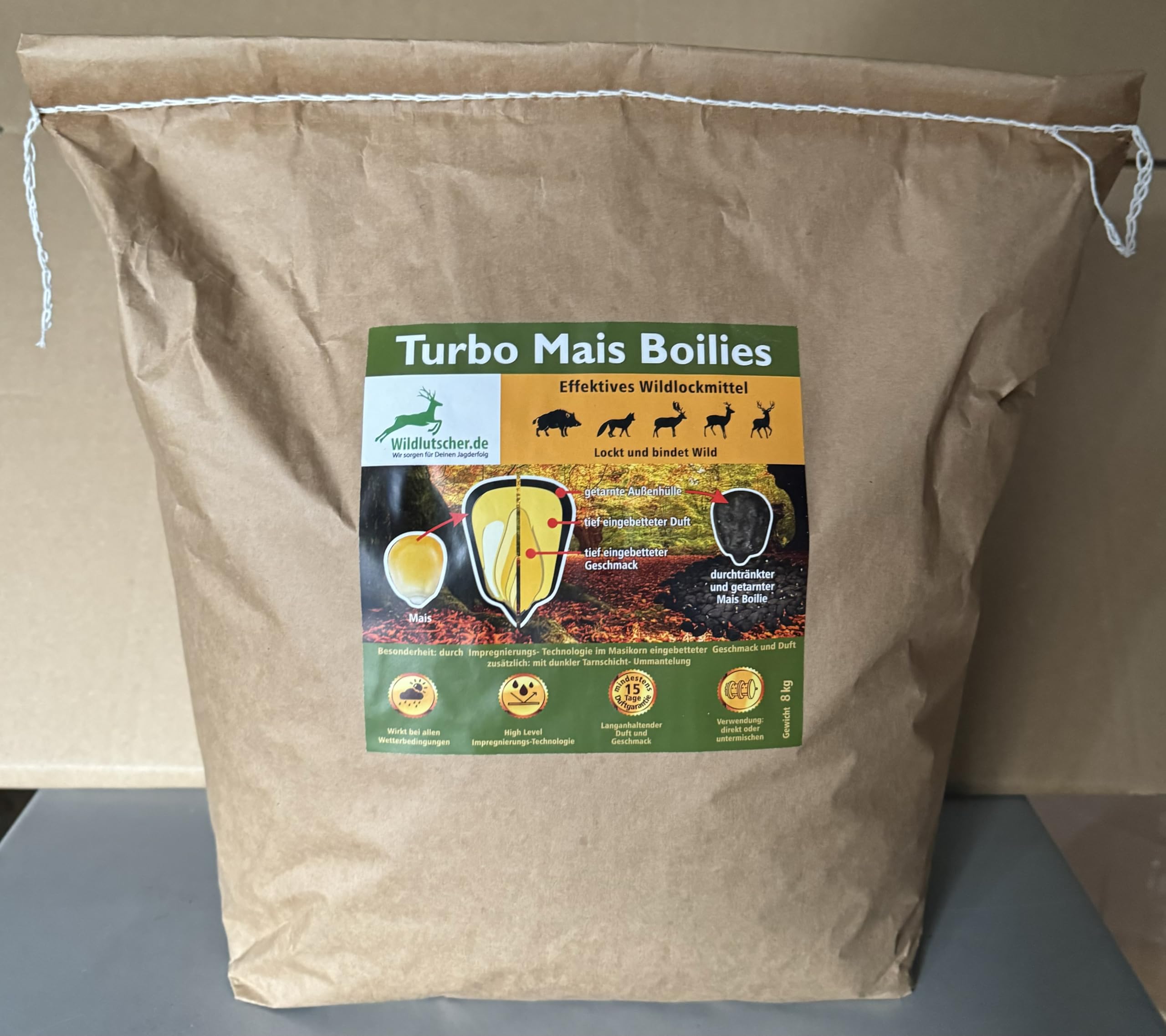Turbo Boilies 8 kg | Unsichtbares Lockmittel für Wild | Duftimprägniert & wetterfest | Lockwirkung wie Wildlosung | Kirrmittel für REH-, Rot- & Schwarzwild 8kg (11,25 € / pro kg)