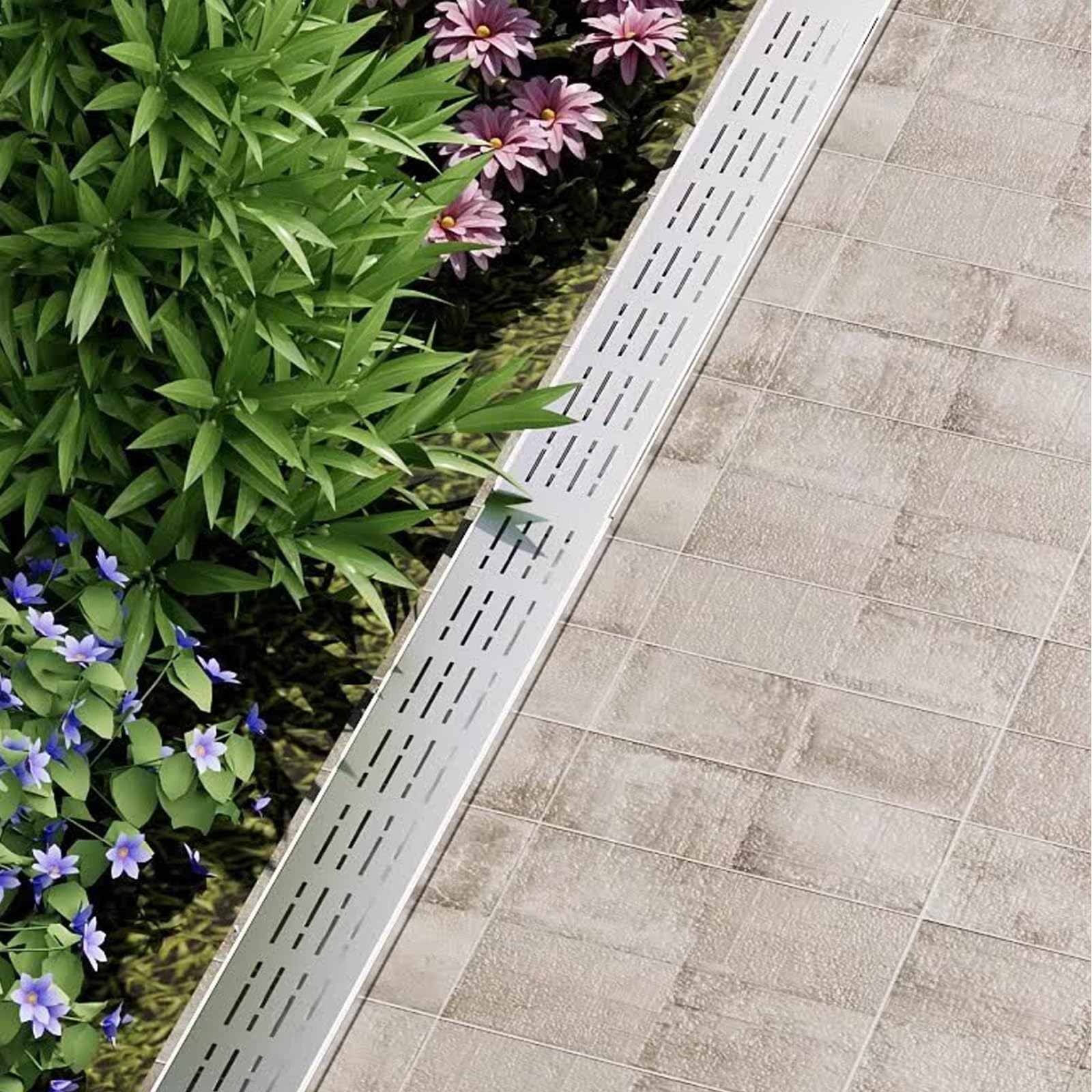 Wytrzymały system odpływowy z metalową kratką, rynna drenażowa do garażu, basenu, patio