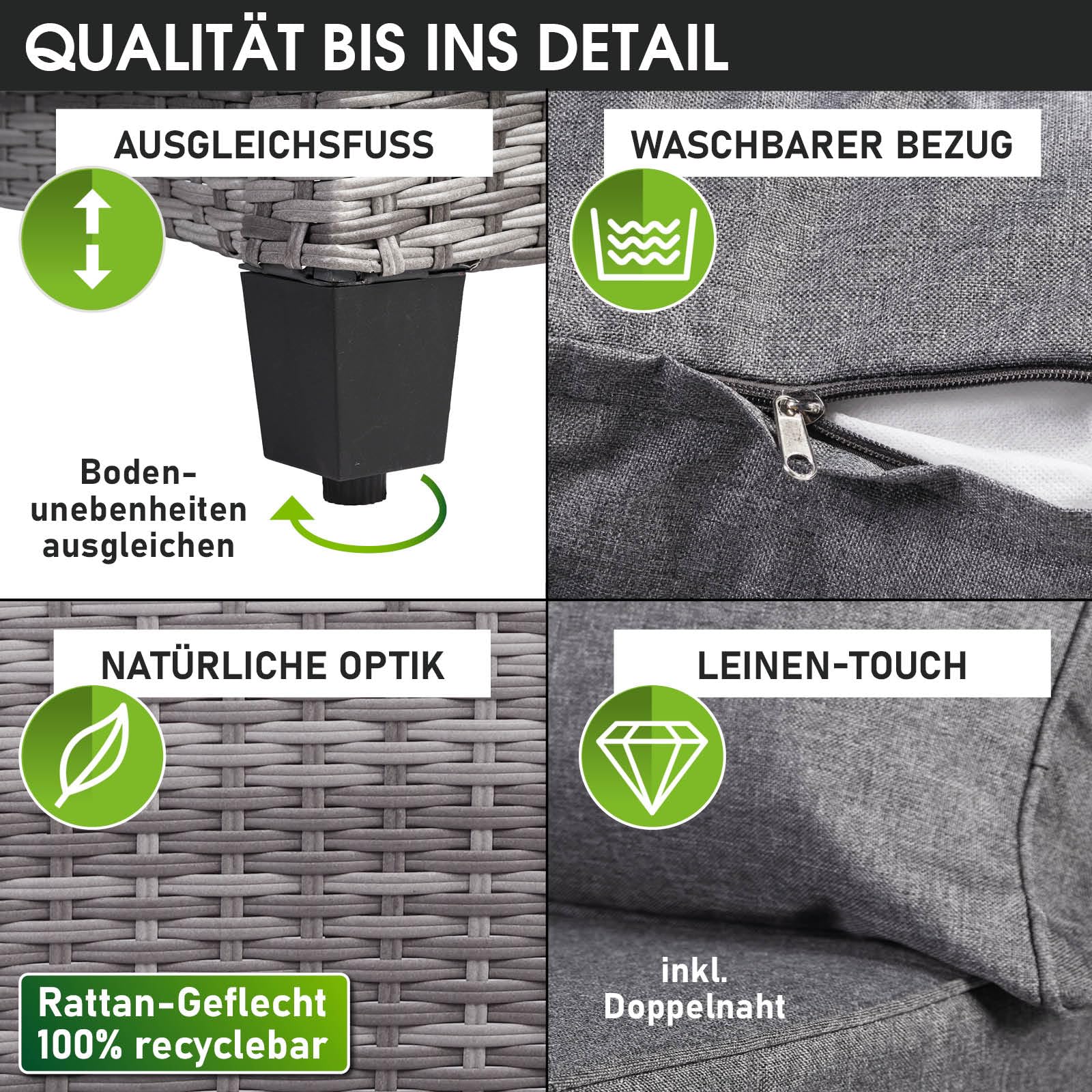 BRAST Gartenmöbel Set Hacienda | bis zu 10 Personen viele Farben | inkl. Kissen & Abdeckung | TÜV geprüft | Outdoor Loungemöbel Sitzgruppe Essgruppe Garnitur | Grau/Anthrazit