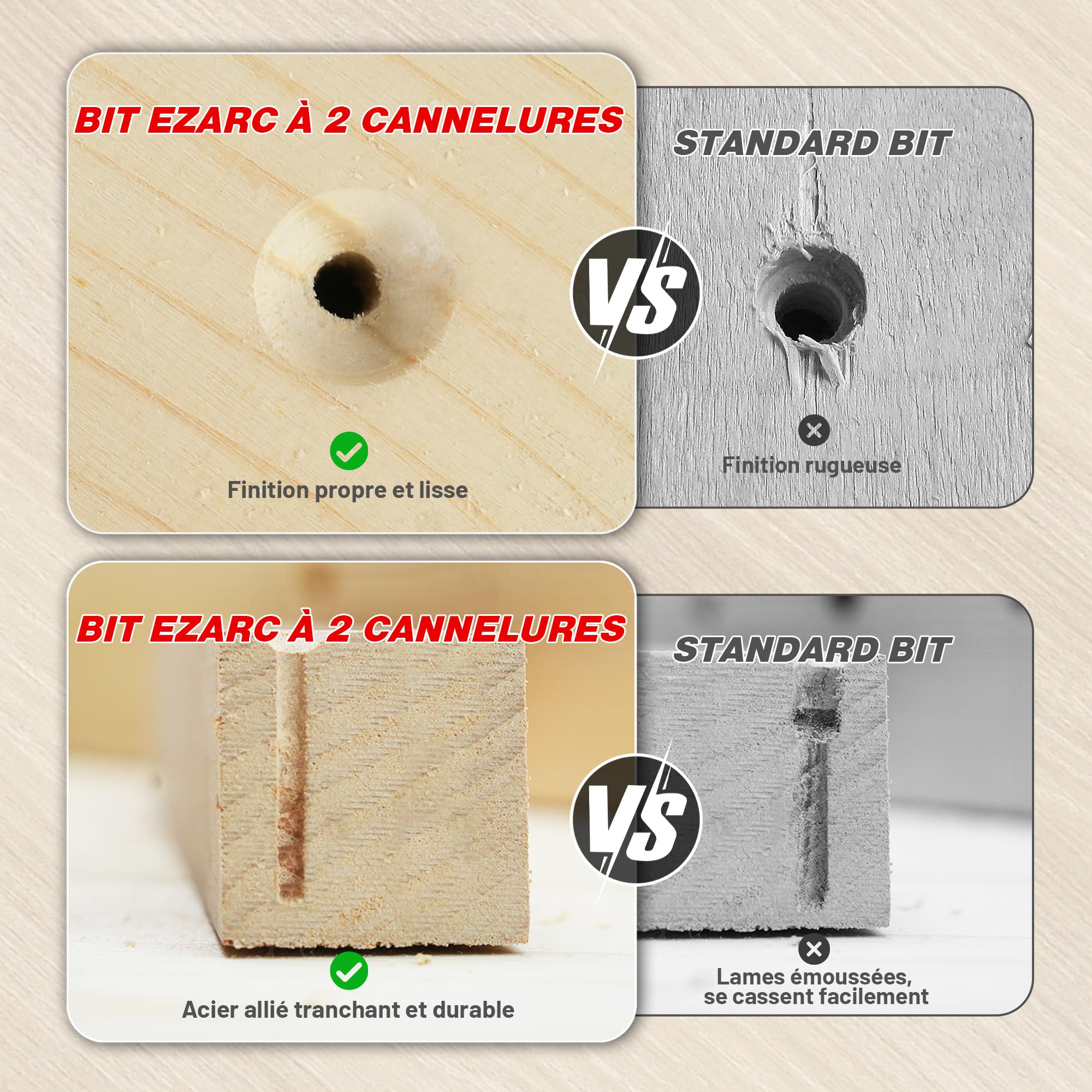 EZARC Ensemble de Forets Coniques, 22 Pièces Forets à Bois avec 2 Coupe-Bouchons en Bois,Porte-Bits à Extension Magnétique,1/4" Tige Hexagonale pour Travail du Bois avec Boîte