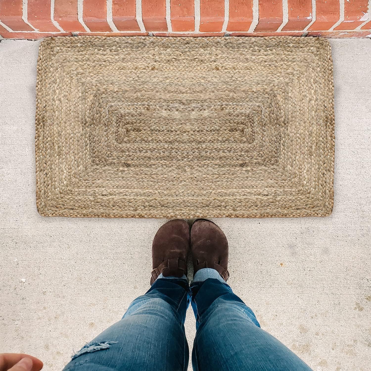 India Artistic Natural Jute Rug Eco Friendly Area Rugs for Bedroom, Kitchen Handwoven Beige Braided Reversible Rectangular Shape Mat - (2 X 3 Feet)