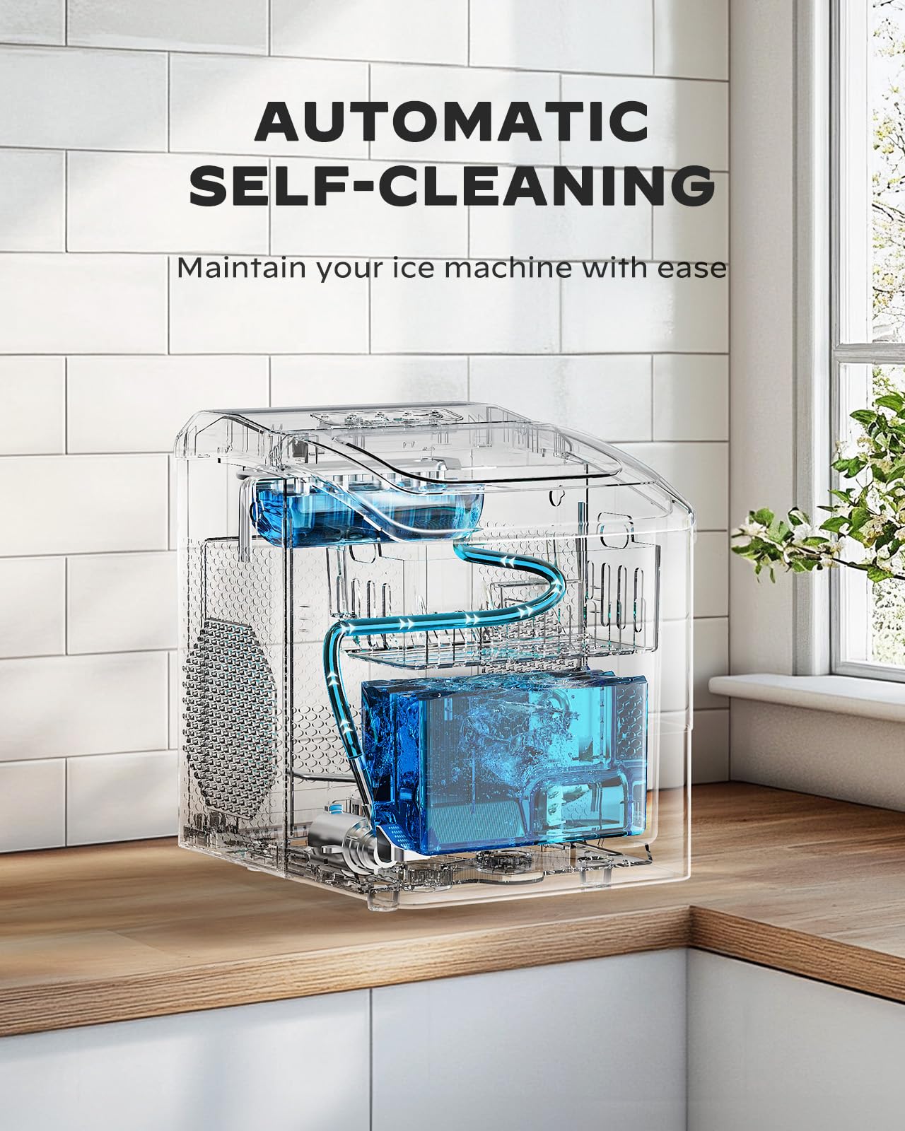 Silonn Countertop Ice Maker Machine, 26 Lbs Per Day, Fast Ice In 6 Minutes, Self-Cleaning Ice Maker, Compact Countertop Ice Machine For Home, Kitchen/Office/Parties,Black on Fridge.com - View 6