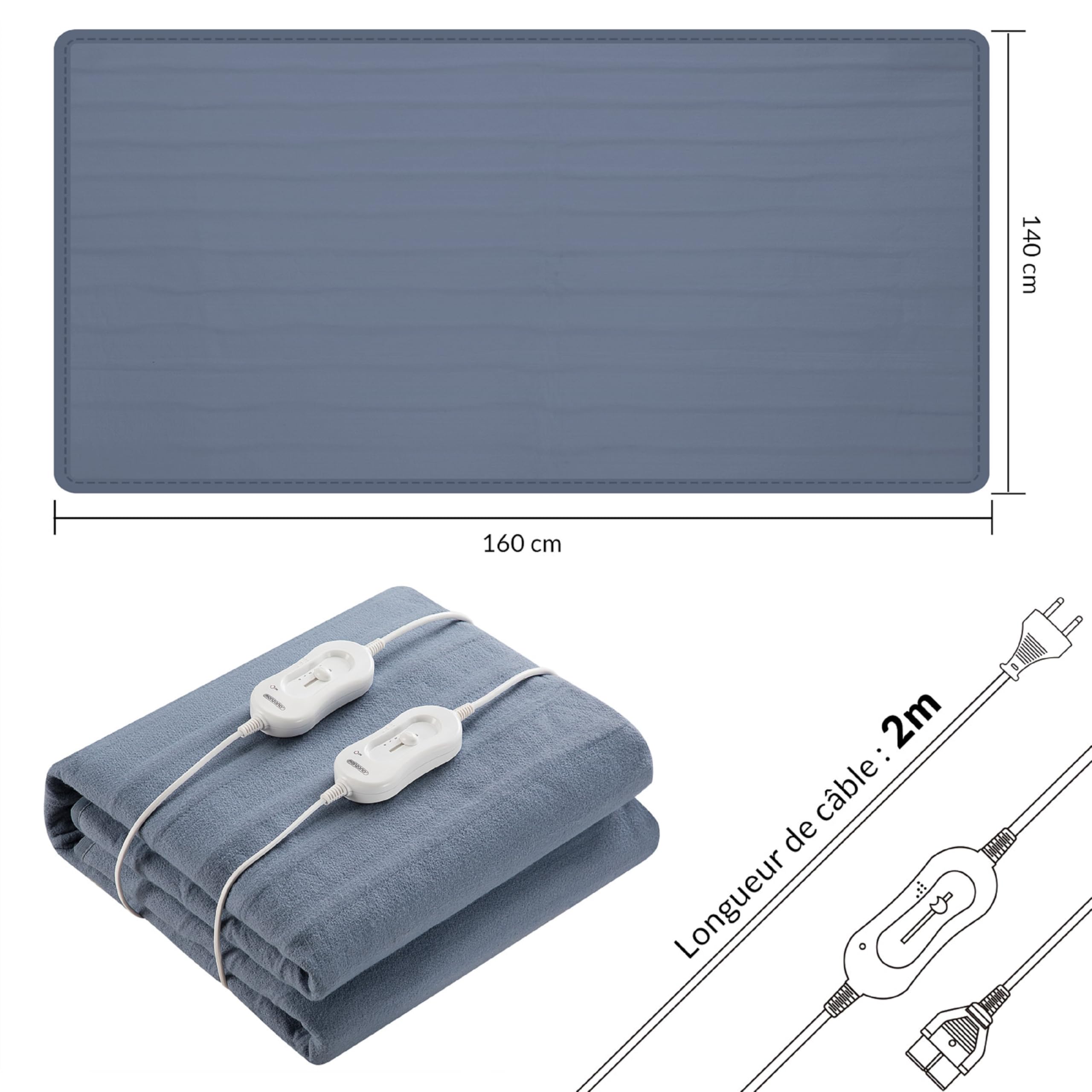 Monzana® Couverture chauffante 160x140cm 2 Places 3 Niveaux de Chauffage Lavable Max. 40° surmatelas Chauffant Plaid Couverture électrique