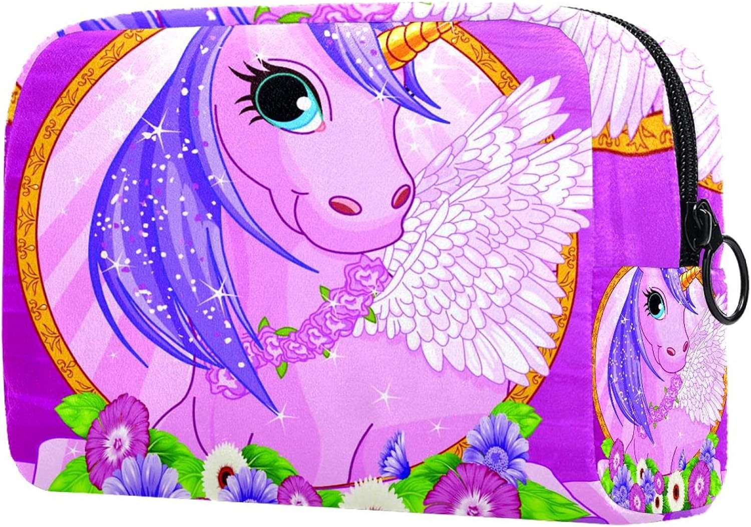 返品不可 トラベルメイクアップバッグ女性用小化粧バッグ大容量ポータブルジッパーポーチピンクのユニコーン 財布の日常使用のため