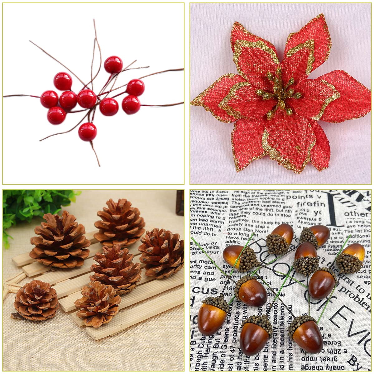 Kit 156 Pezzi Decorazioni Natale - Pigne, Bacche, Aghi Di Pino - Foto 8